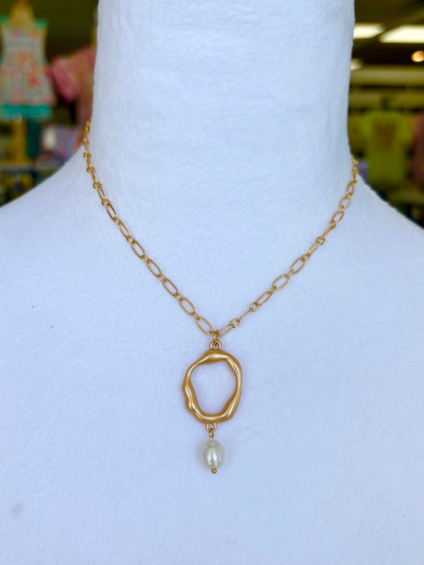 Matte Gold Pearl Drop Necklace