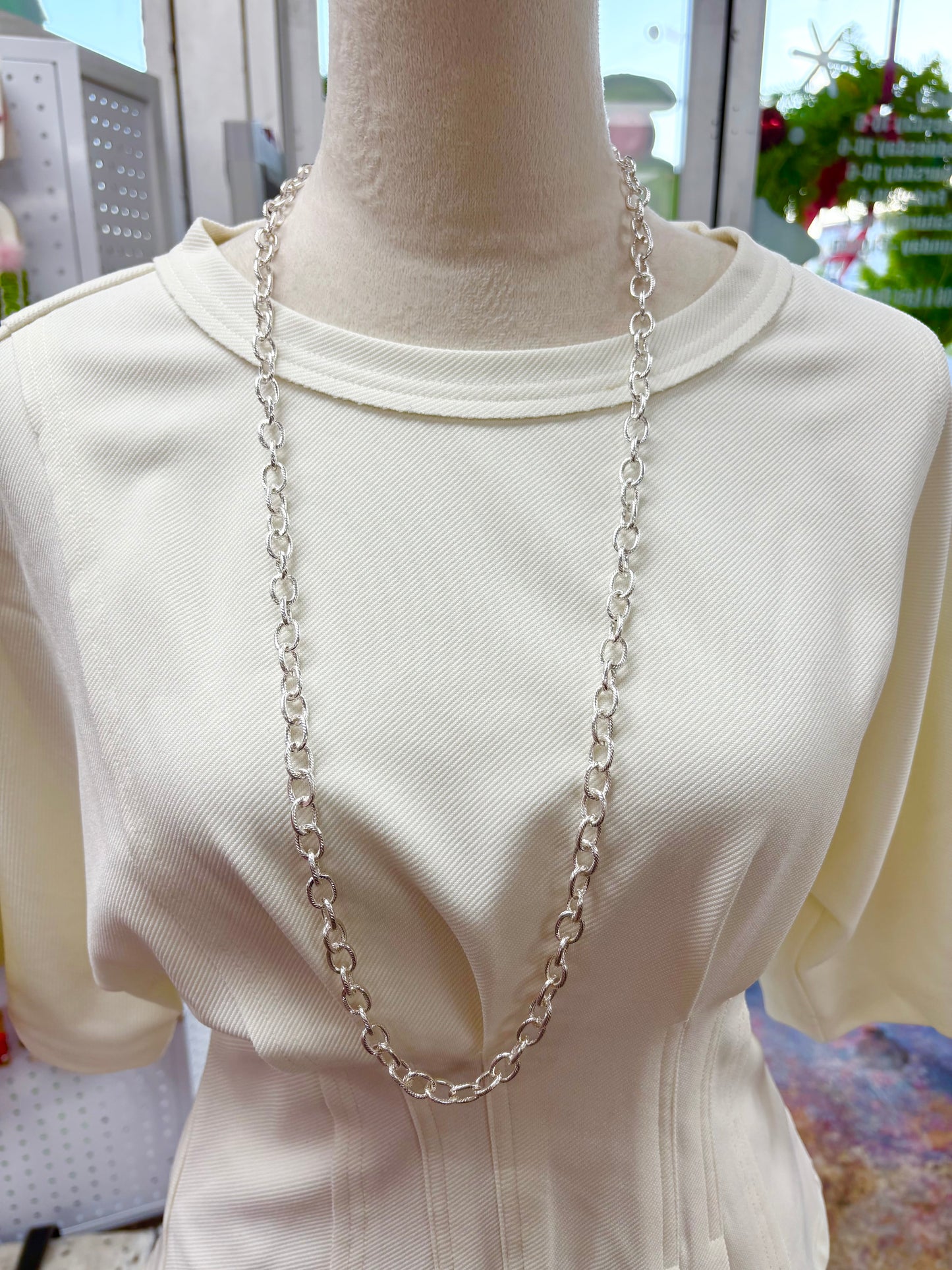 KK Long Silver Chain Necklace