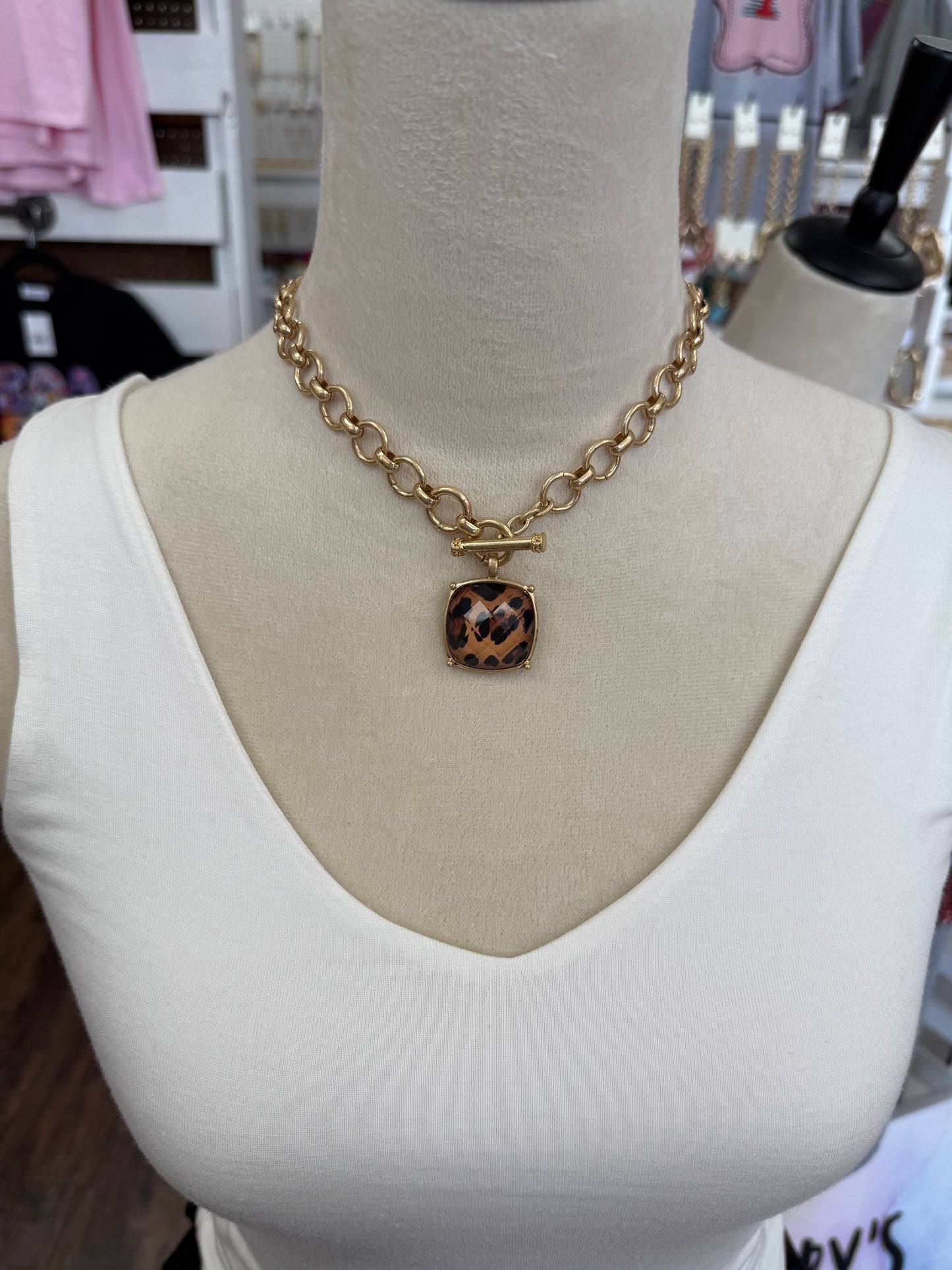 Leopard Square Stone Necklace