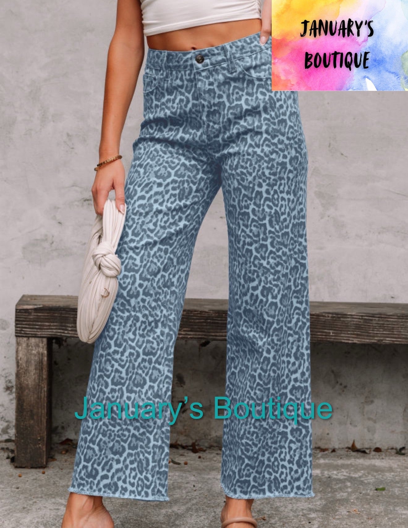 Women’s Blue Leopard Frayed Jeans