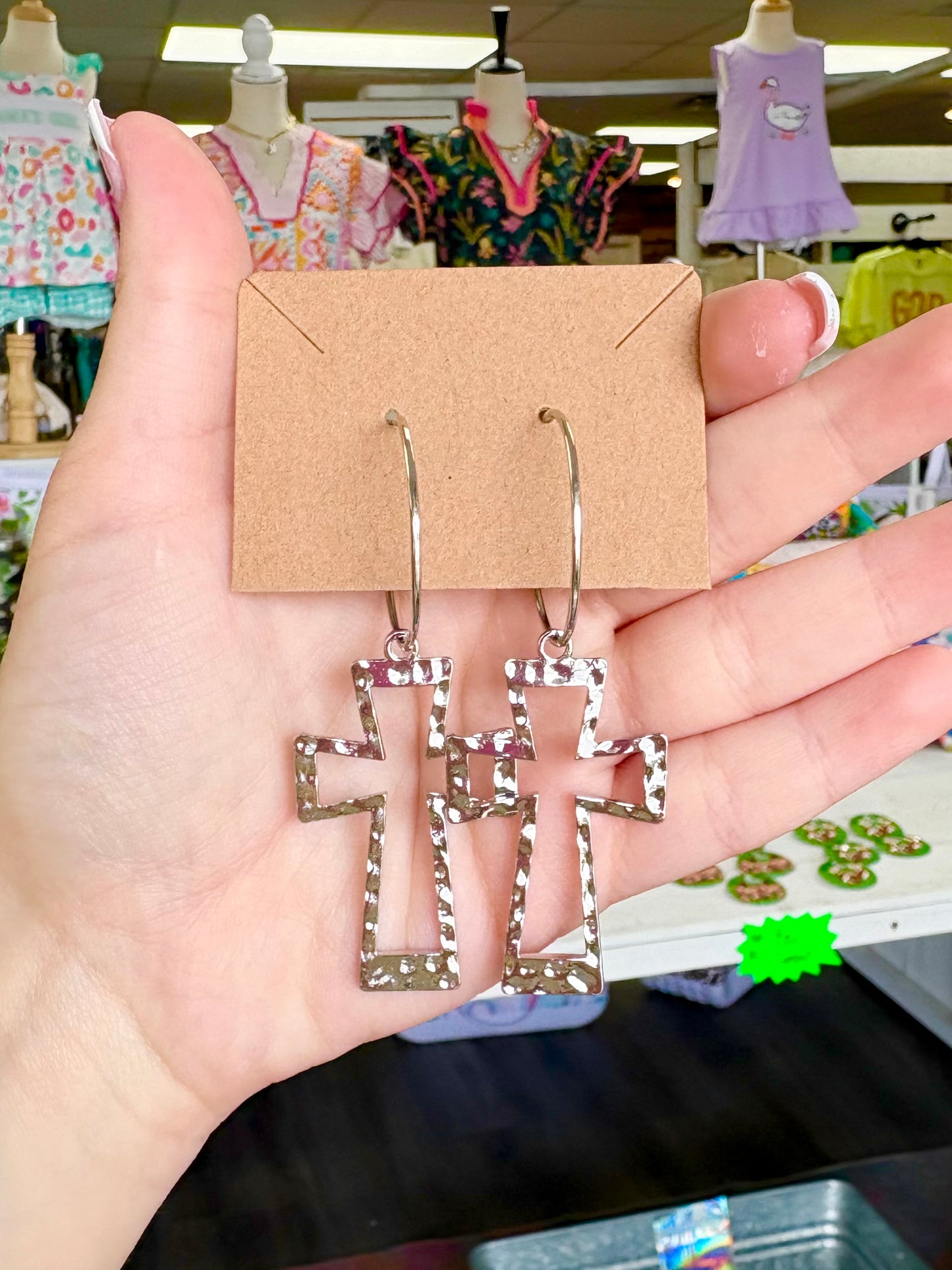 KK Silver Hammered Cross Hoop Earrings