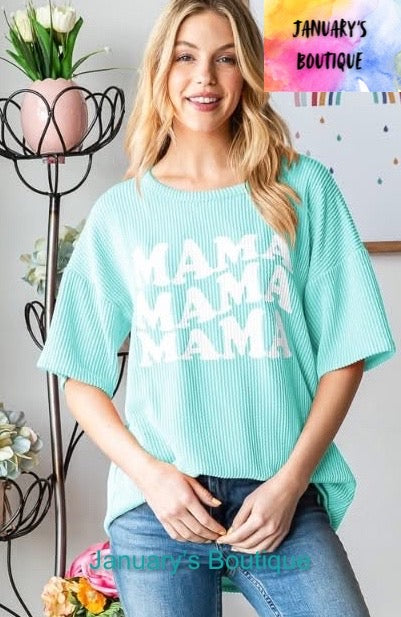 Women’s Ribbed Aqua MAMA Top