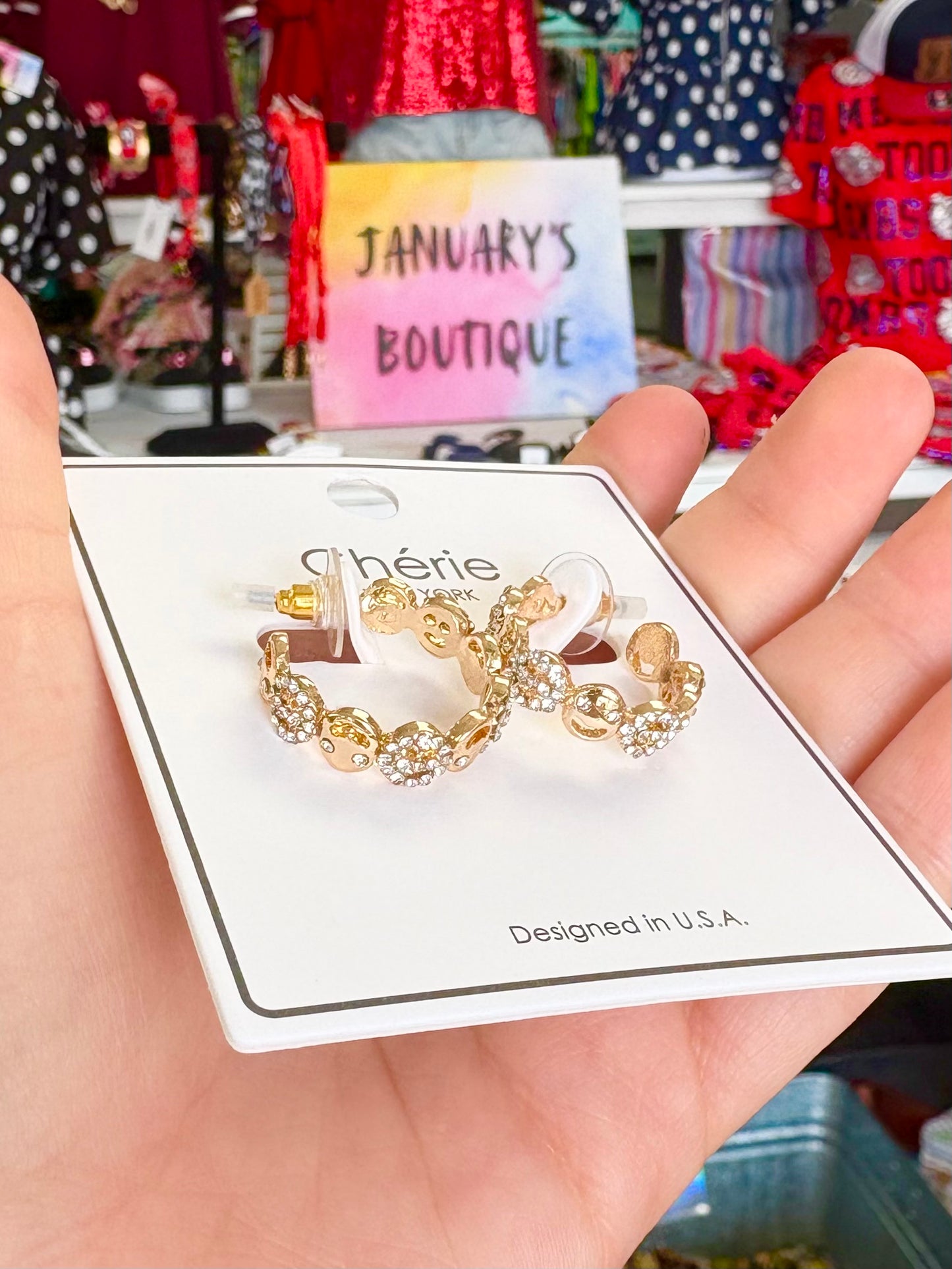 Gold/Rhinestone Smiley Face Hoops