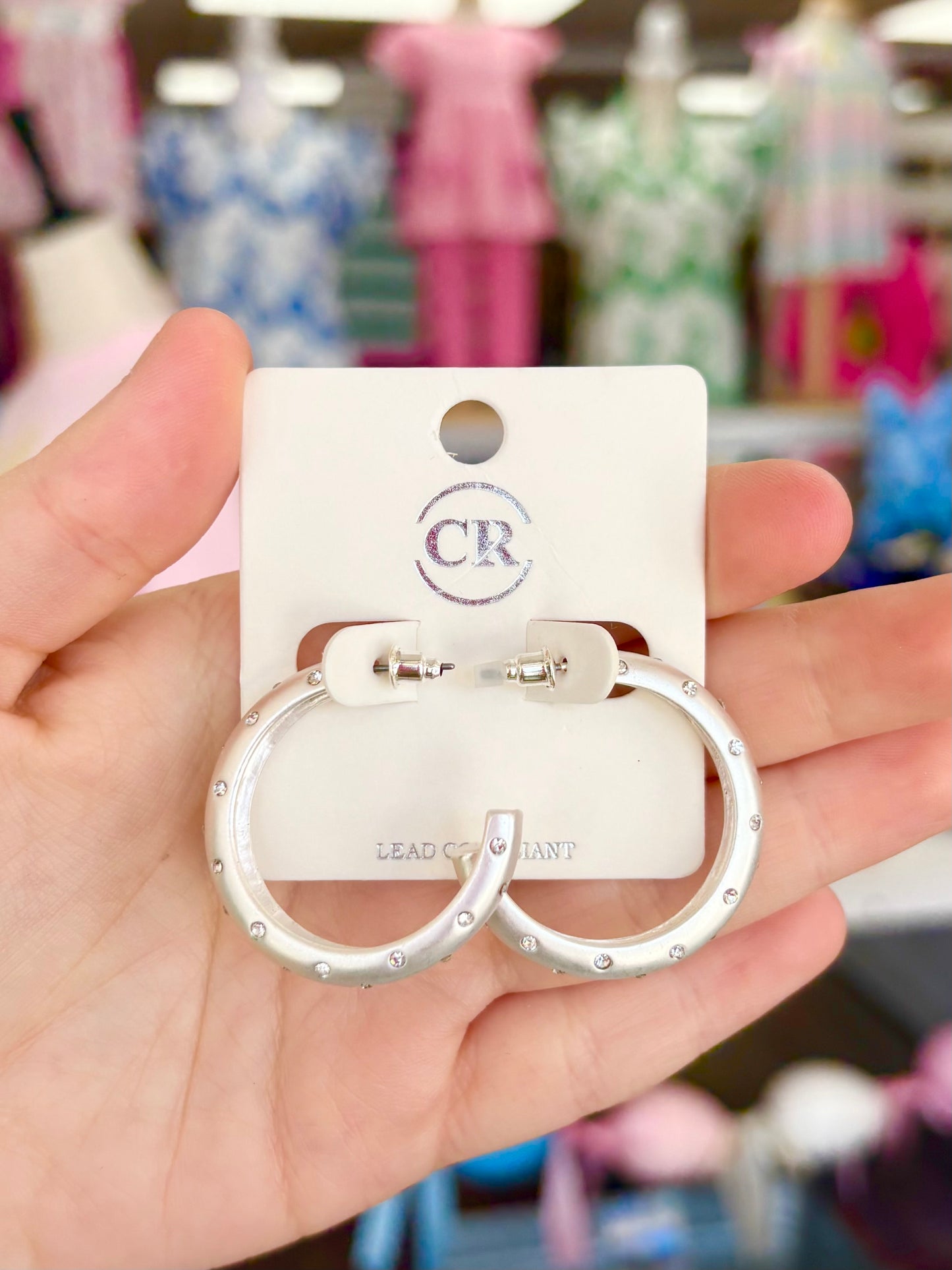 KK Matte Silver Rhinestone Hoops