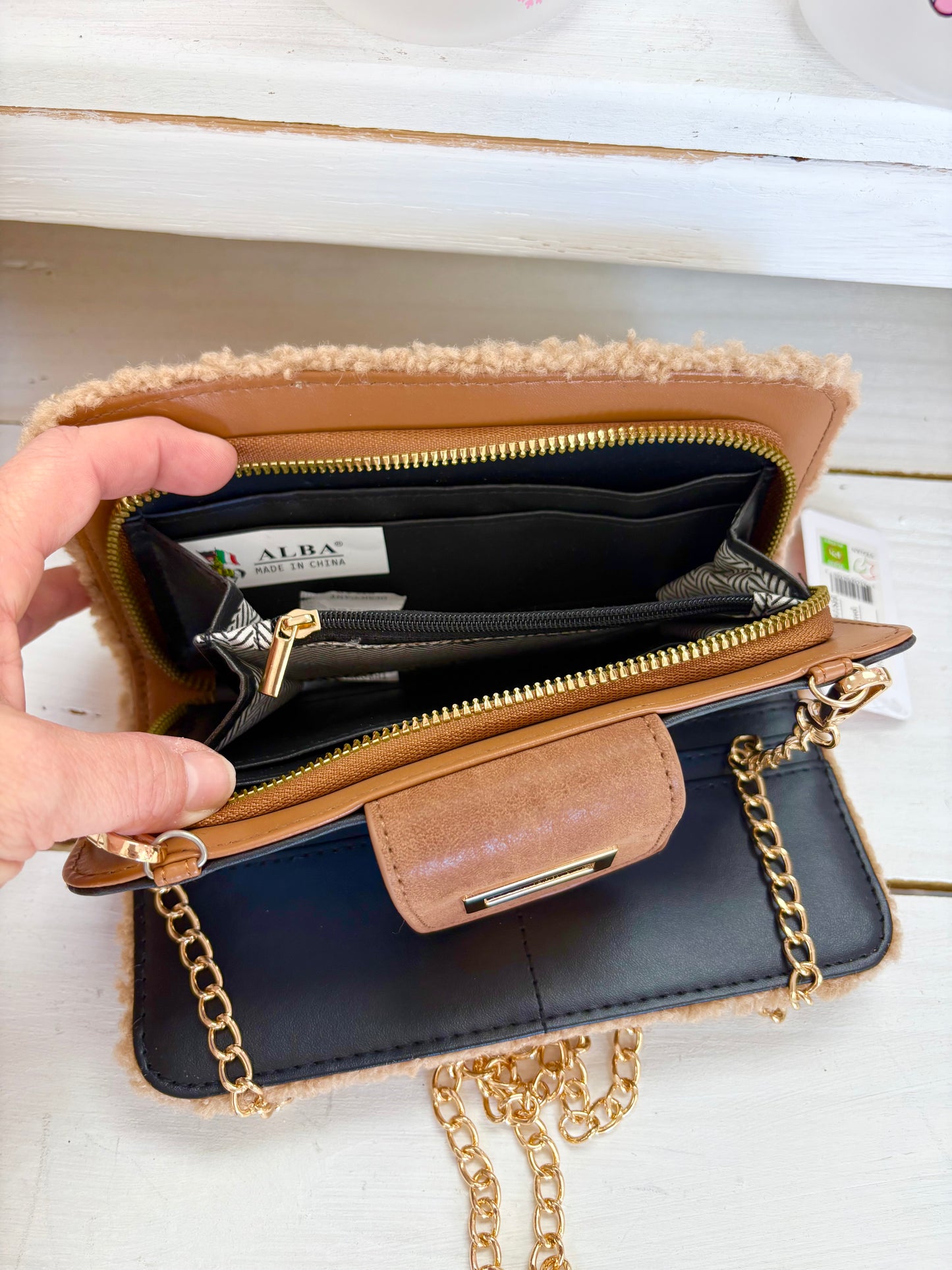 KK Camel Sherpa Crossbody Wallet