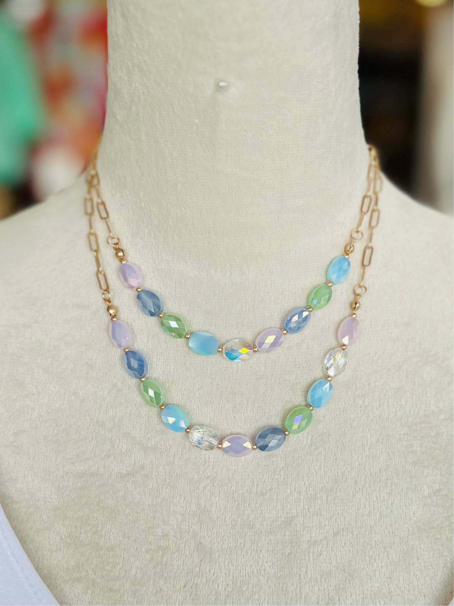 Multi Crystal Two Layered Necklace