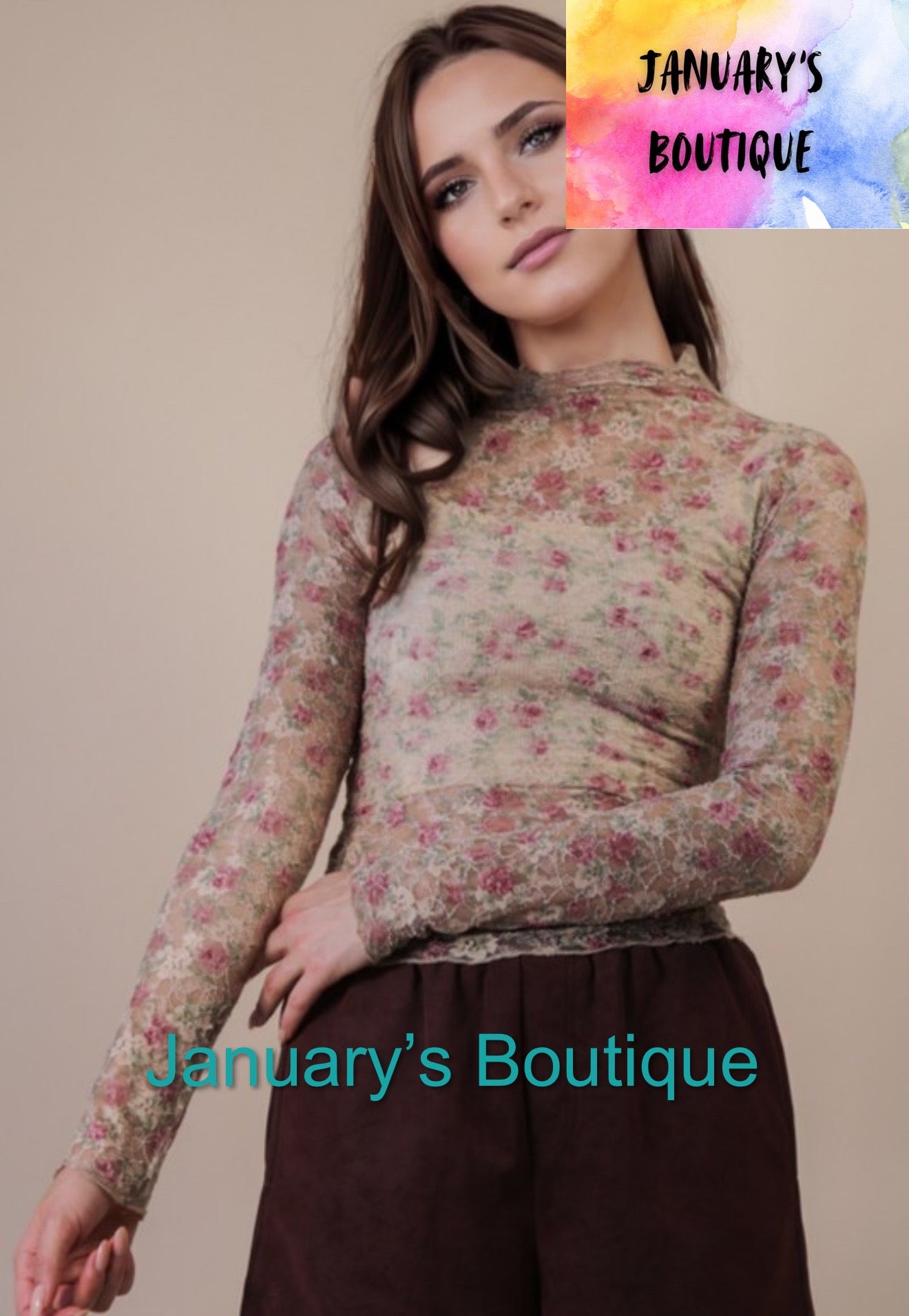 Women’s Beige Floral Sheer Top