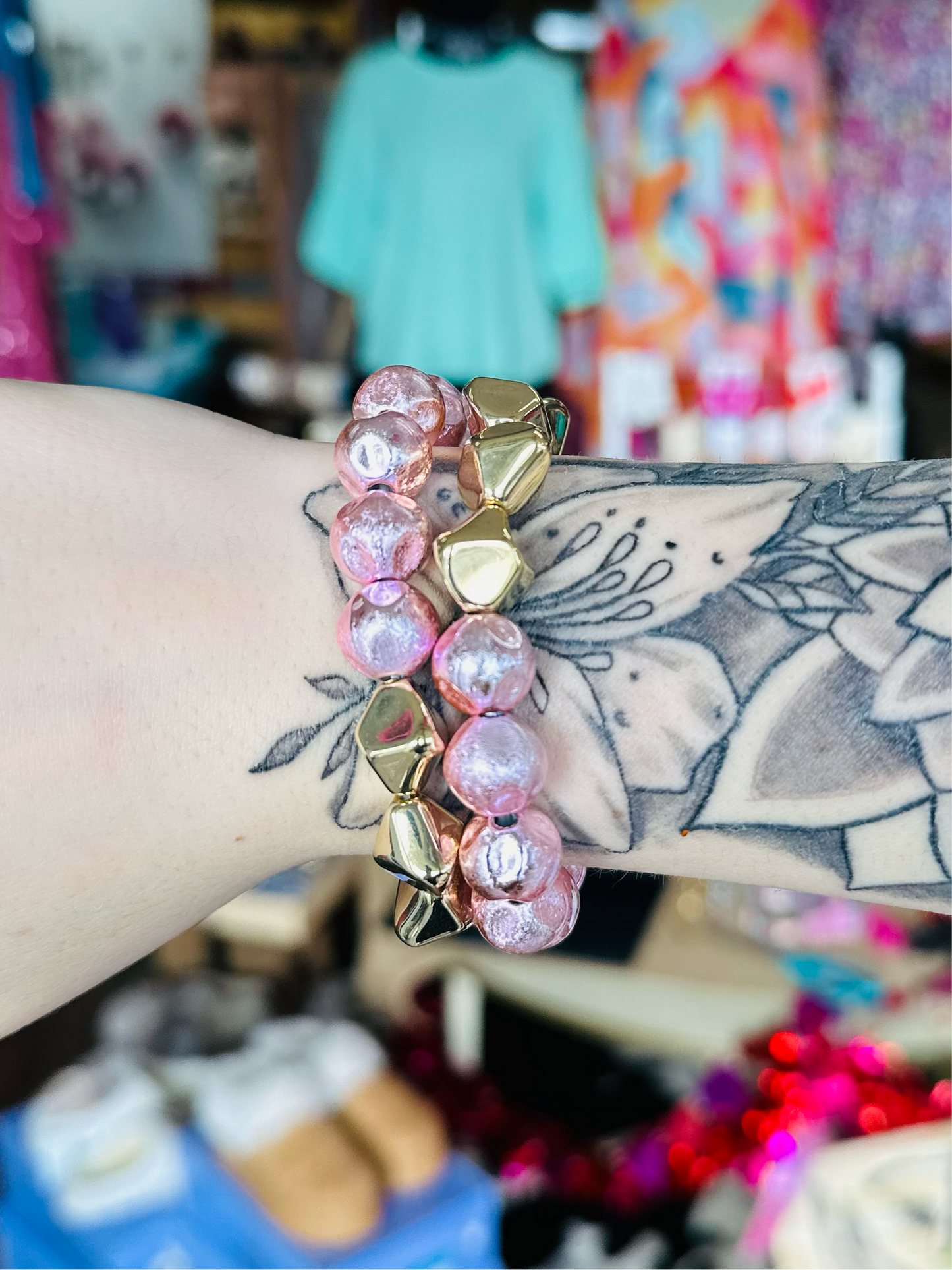 Geometric Glow Beaded Layered Stretch Bracelet