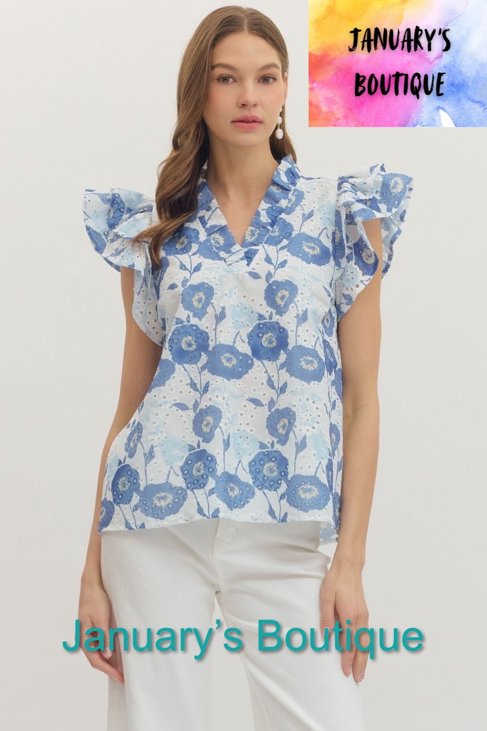 Women’s Entro Blue & White Floral Top