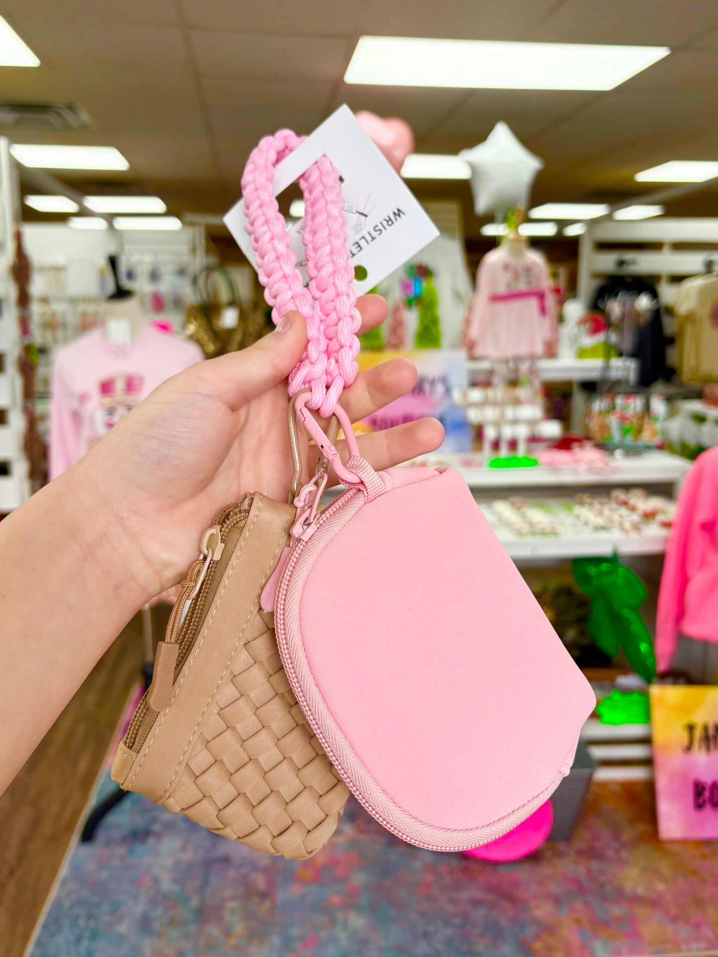 Brown/Pink Woven Rope Dual Wristlet