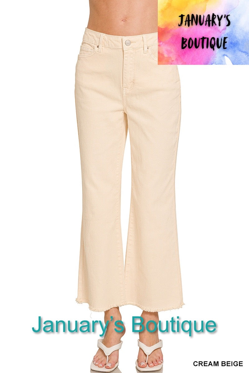 Women’s Cream Beige Acid Washed Frayed Bootcut Pants