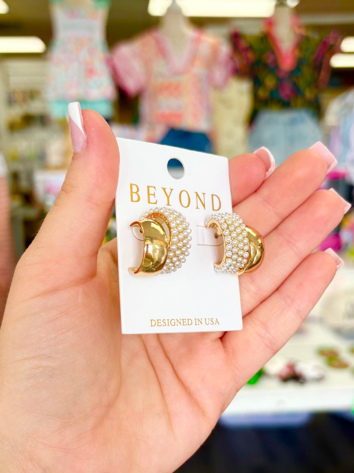 Double Gold/Pearl Hoop Studs