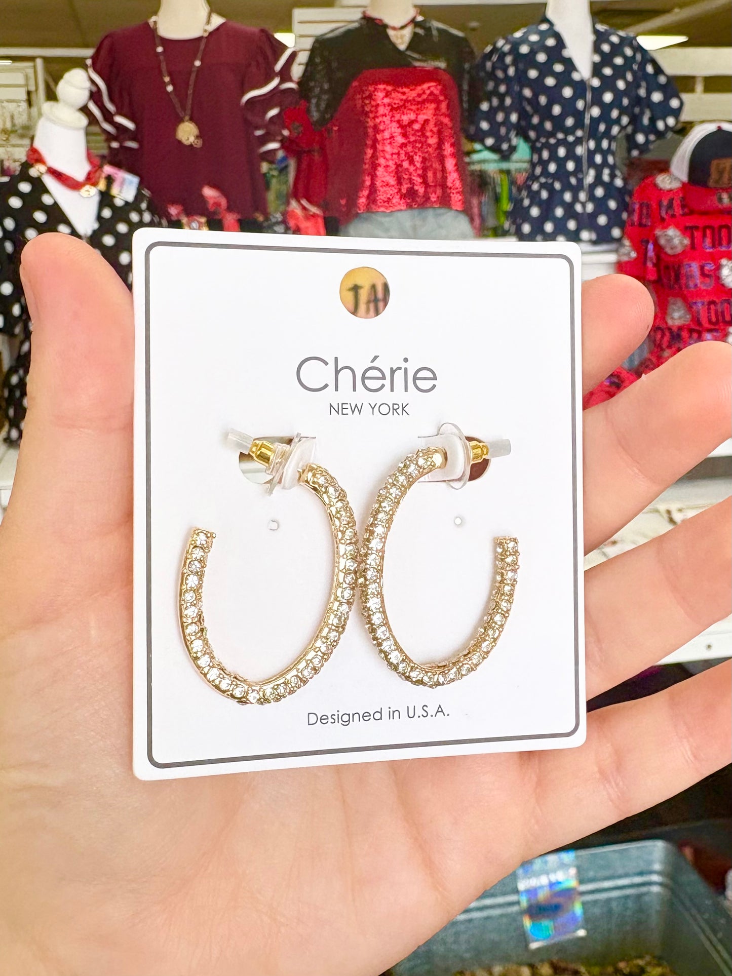 Matte Gold Rhinestone Oval Earrings