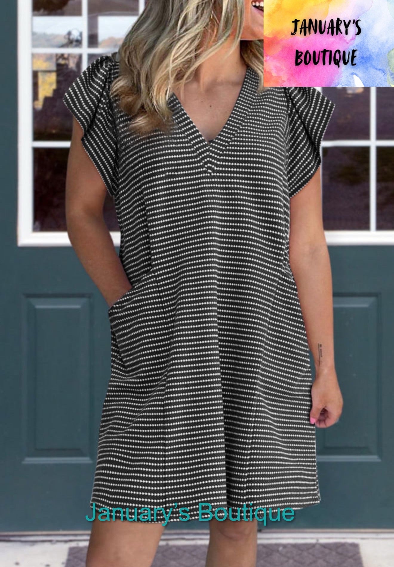 Women’s Black Stripe Textured Romper