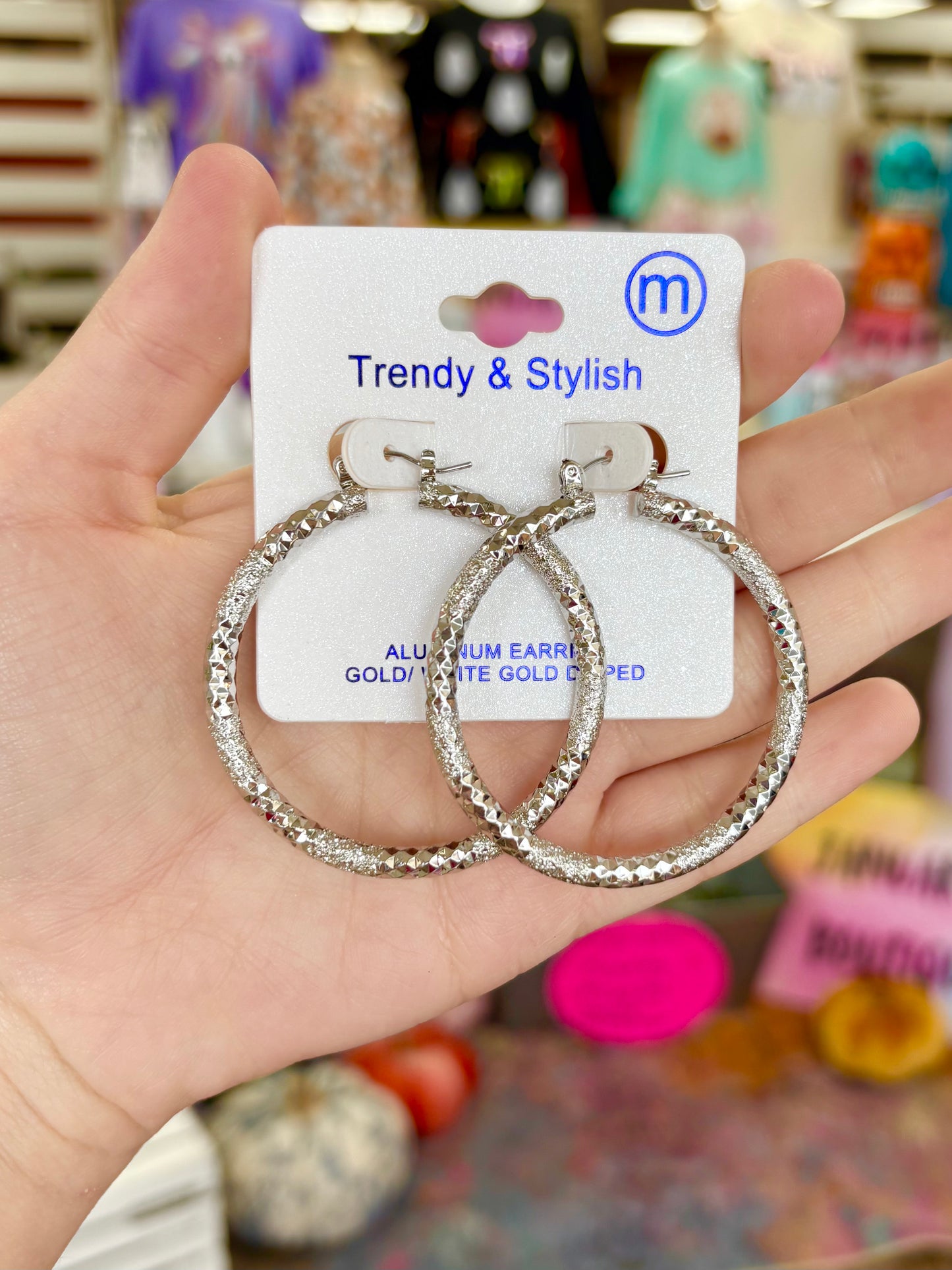 KK Large Silver Textured Hoops