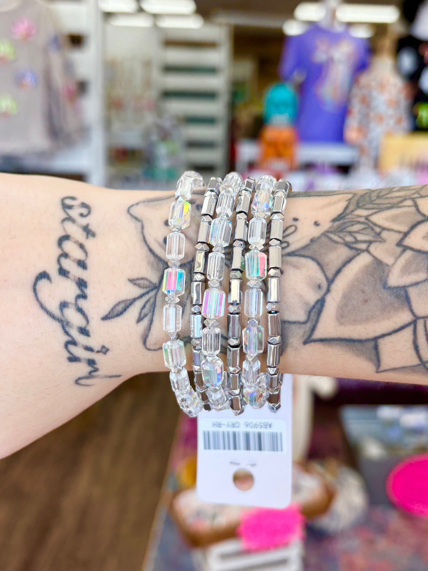 KK Silver & Iridescent Crystal Bracelet Set