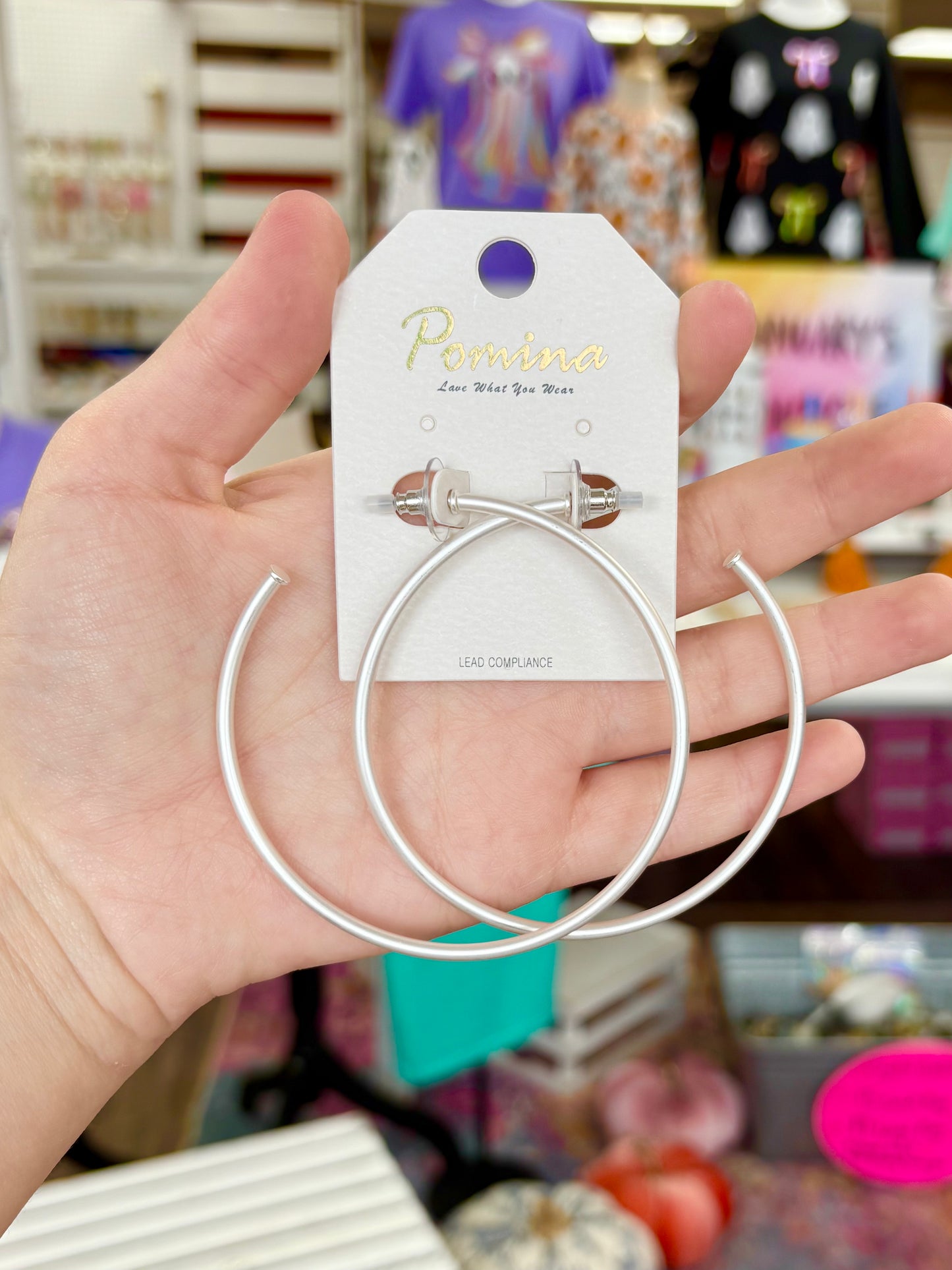 KK Large Thin Matte Silver Hoops