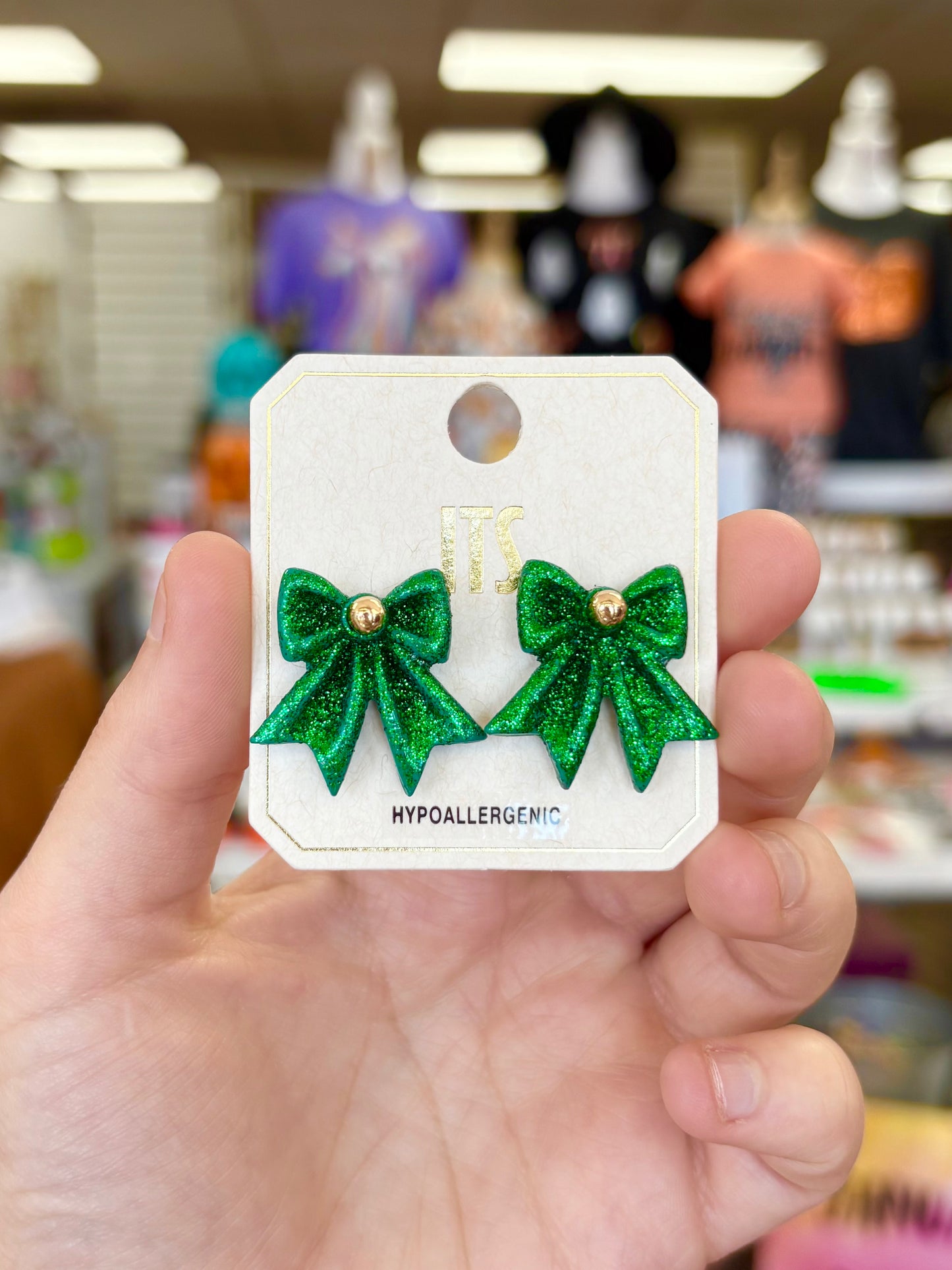 KK Glitter Green Bow Earrings