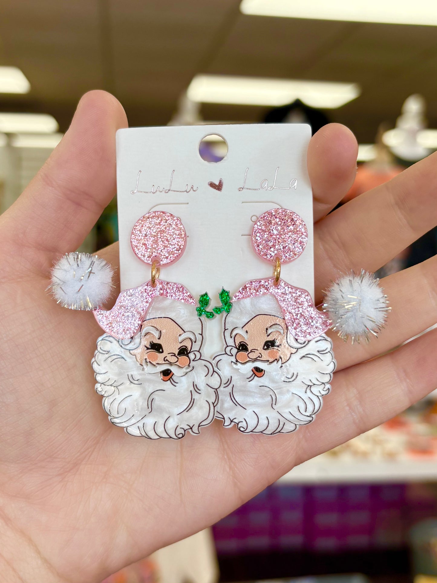 KK Acrylic Pink Santa Earrings