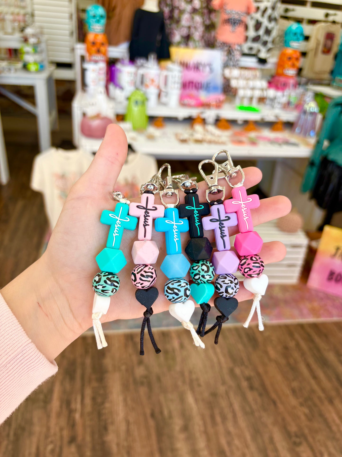 KK Faith Cross Leopard Keychain