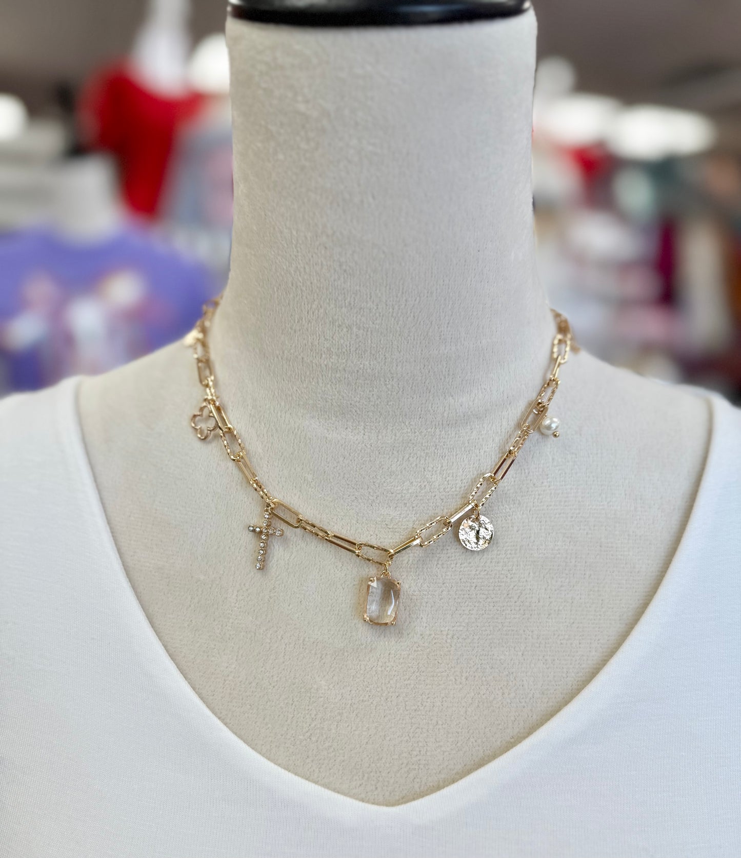 KK Gold Square Stone Charm Necklace