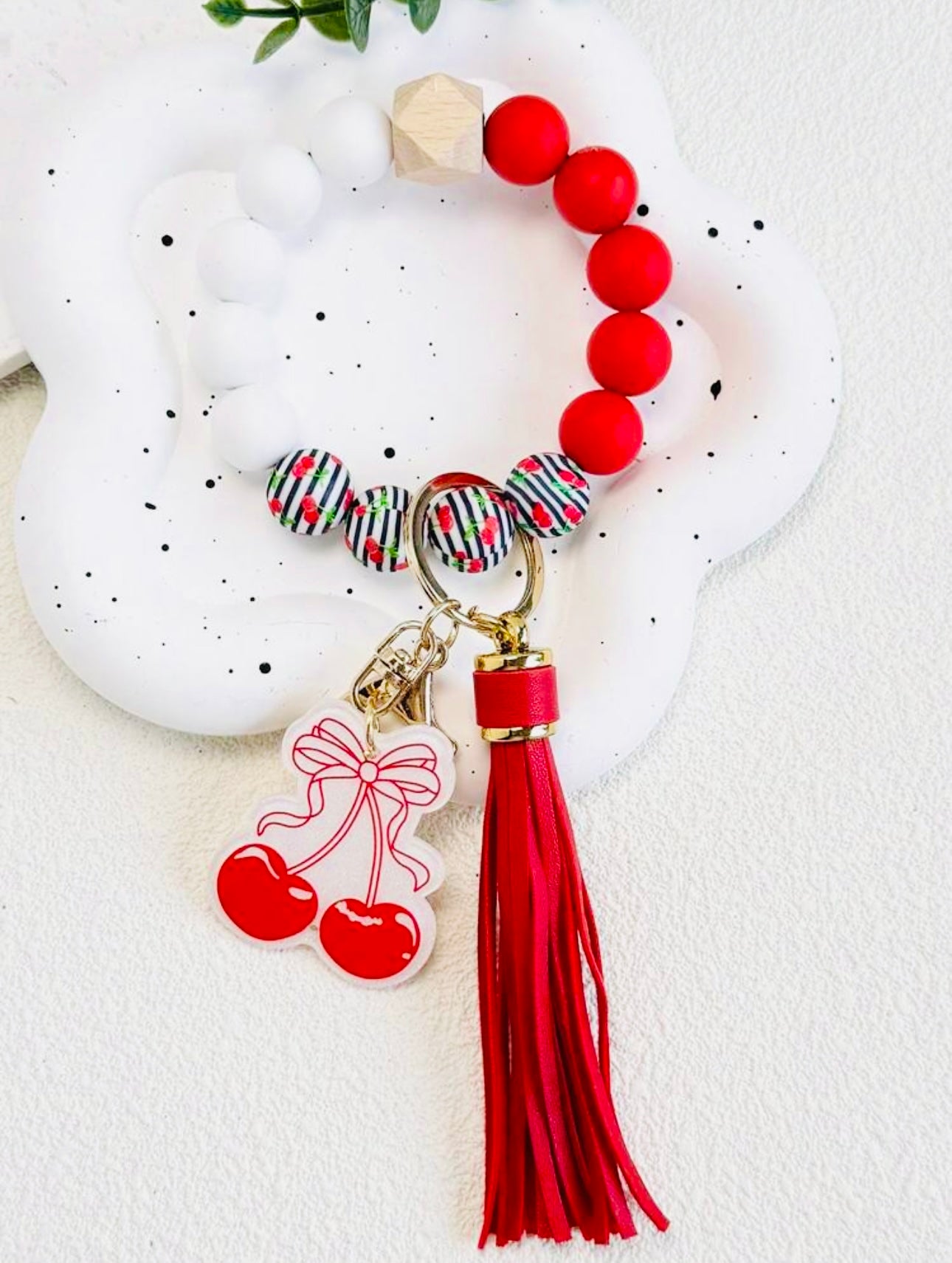 KK Red/White/Striped Cherry Wristlet