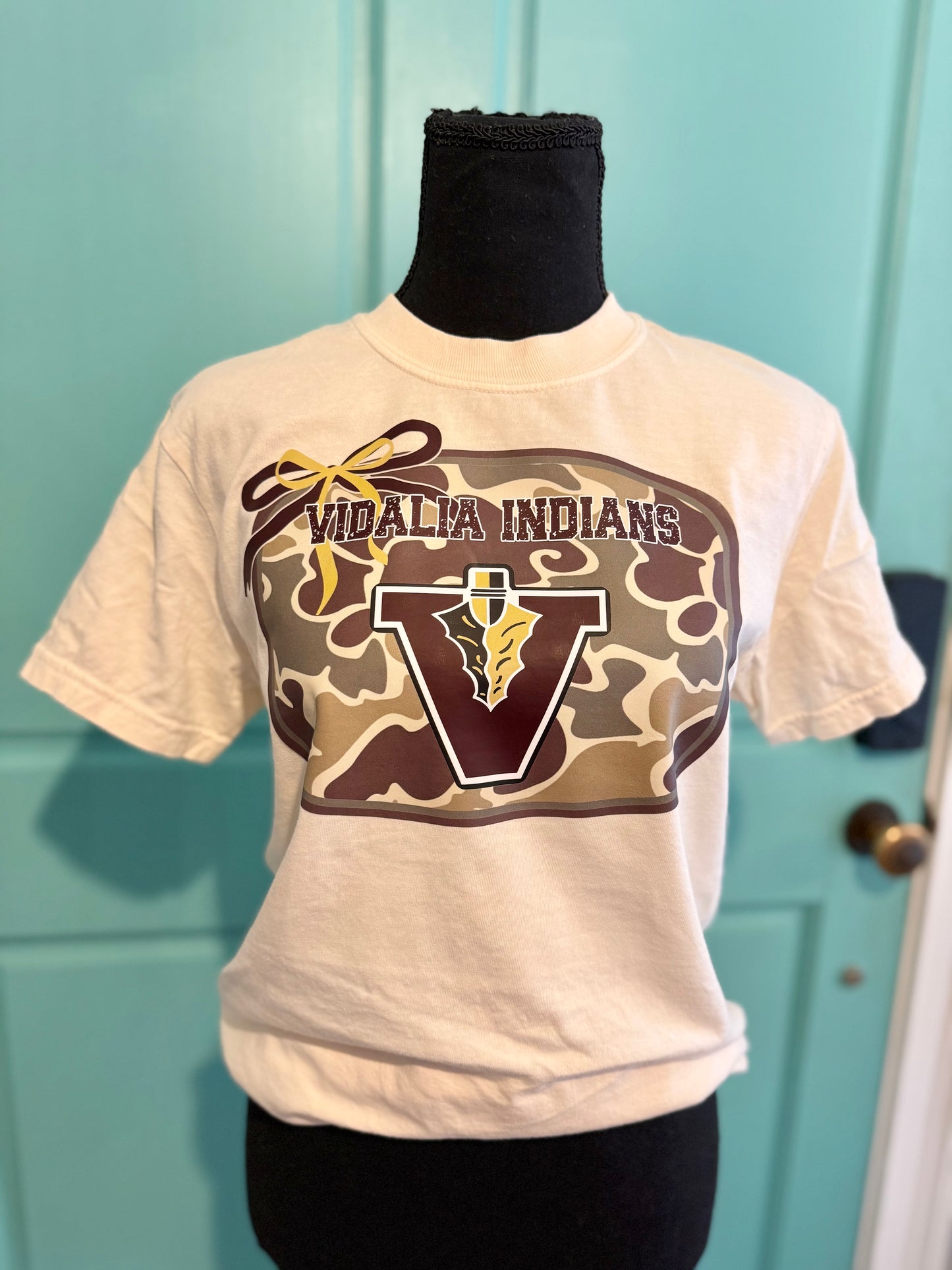 Girl’s Vidalia Indians Camo Bow T-shirt