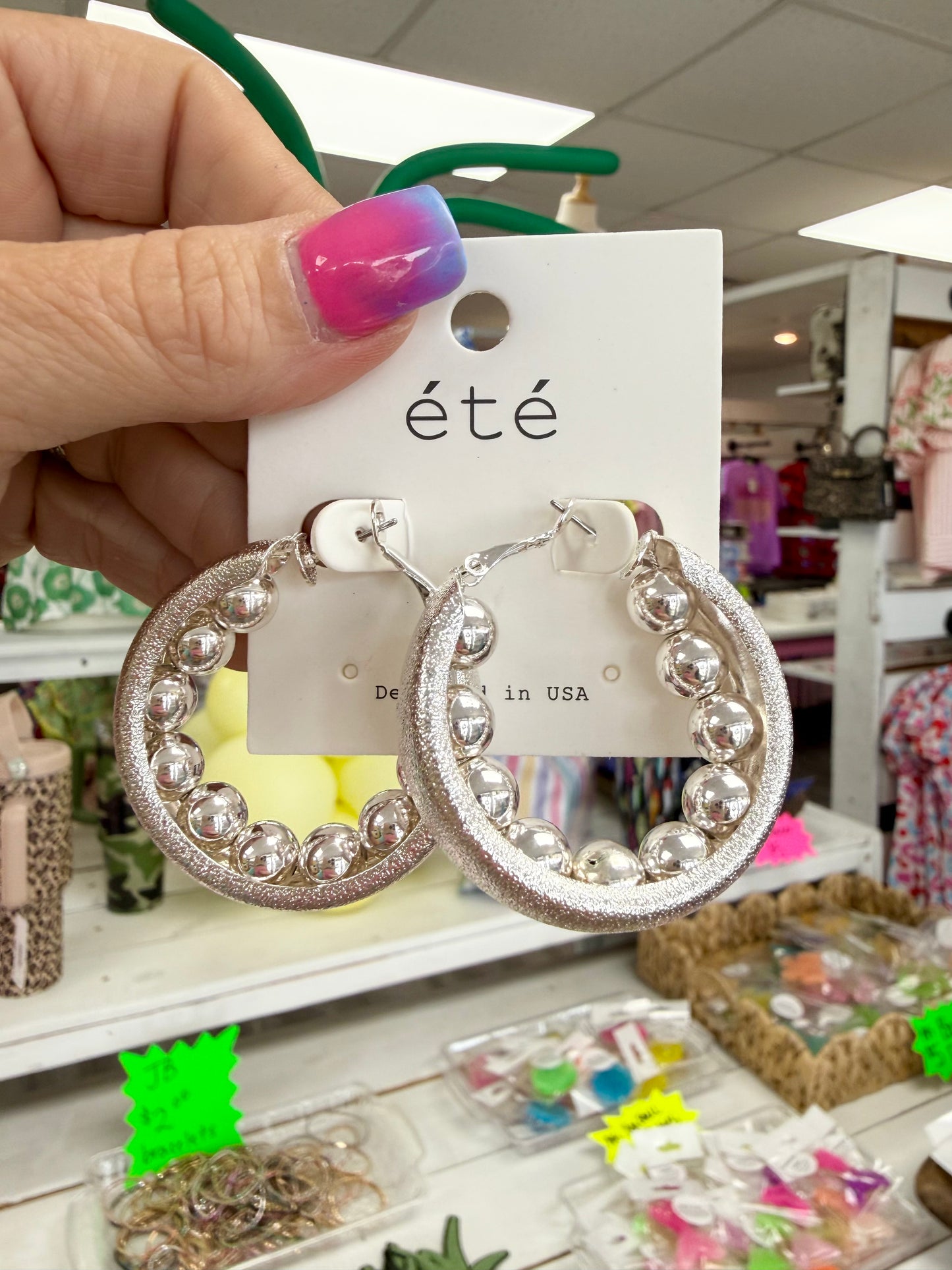 Silver Beaded Double Earrings