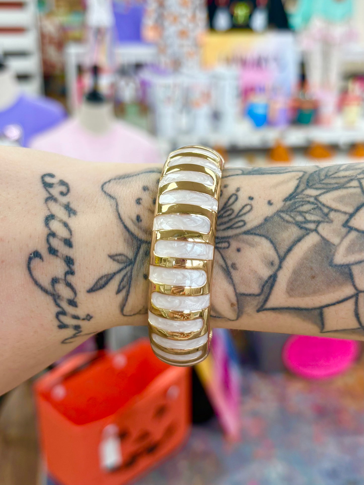 White & Gold Enamel Bangle