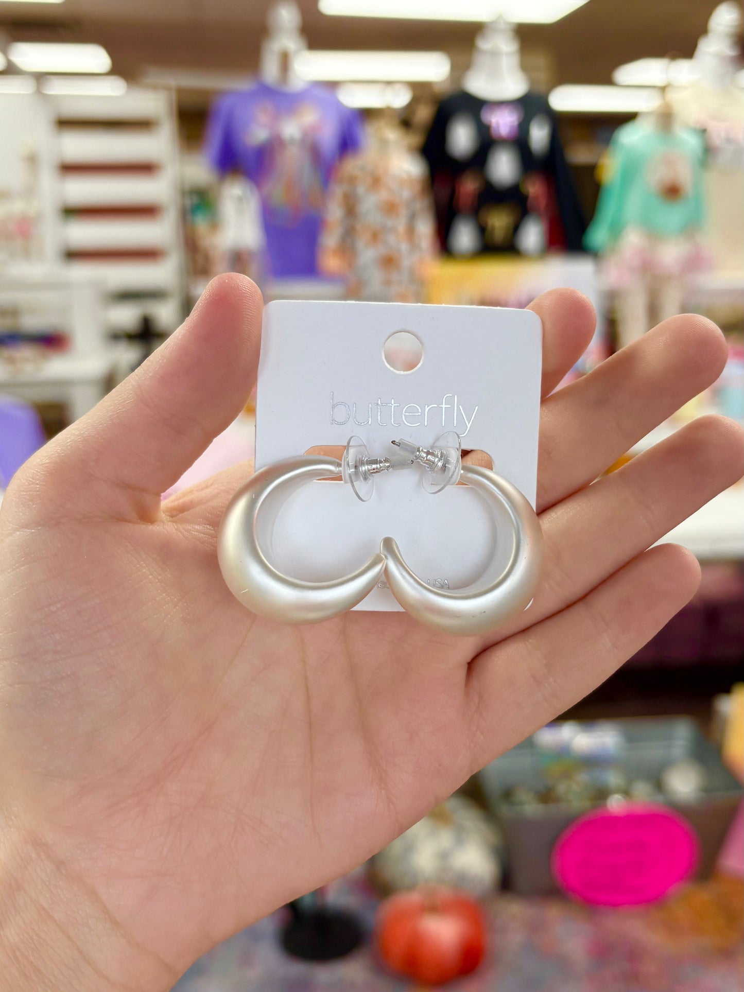 Small Thick Matte Silver Hoops