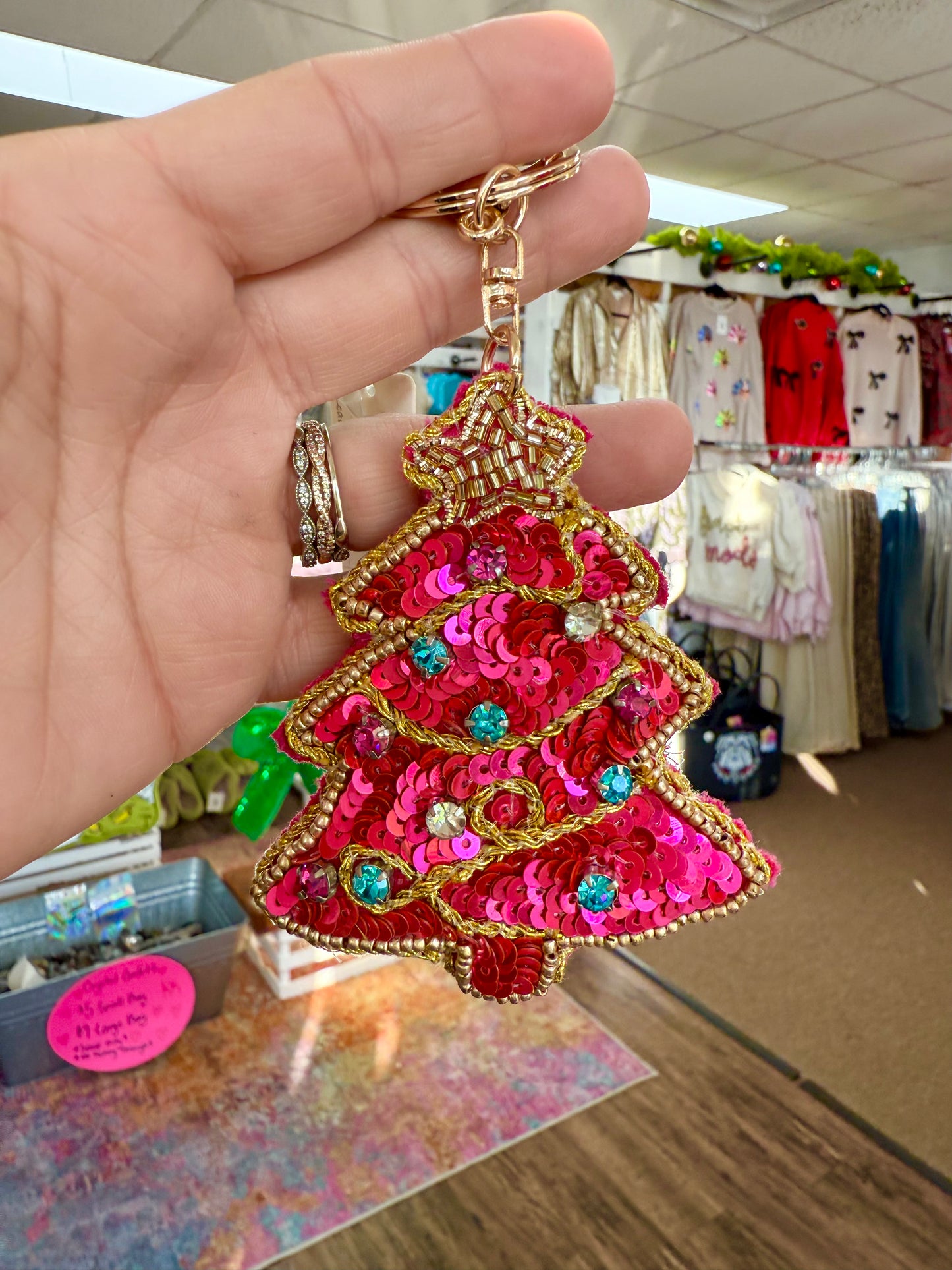 Pink Christmas Tree Keychain