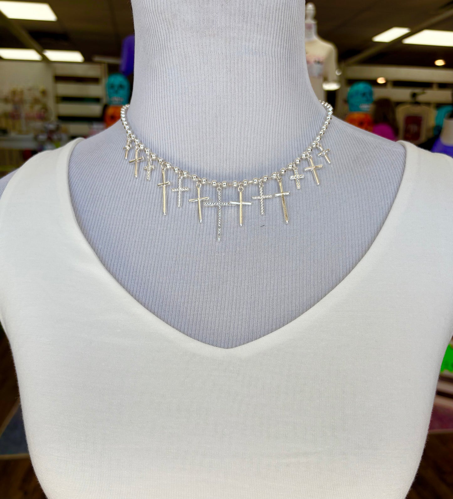 KK Silver Cross Charm Necklace