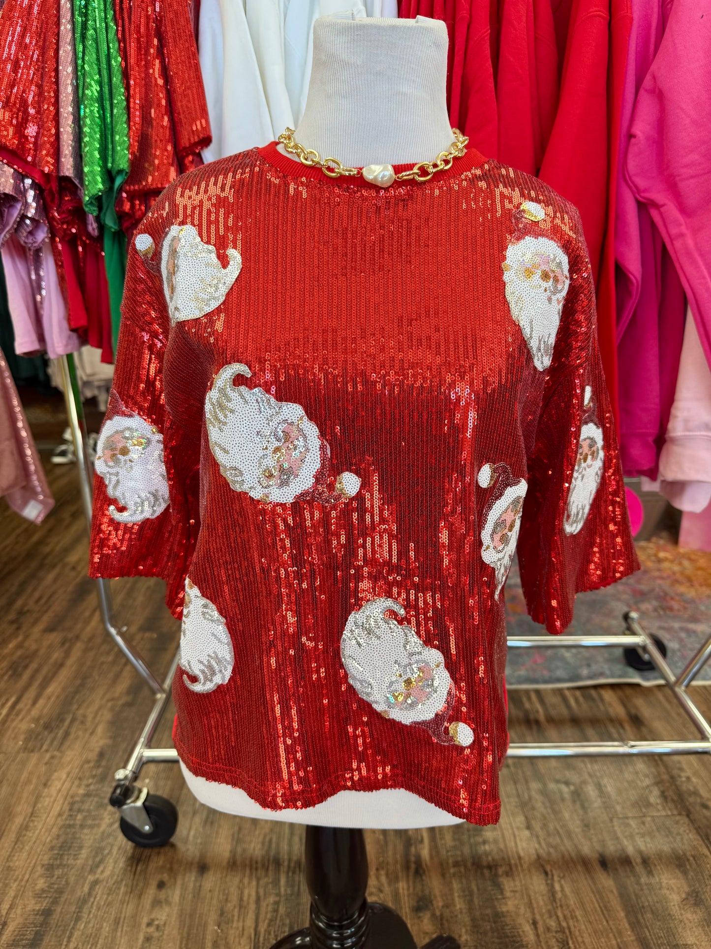 Red Santa Sequin Top