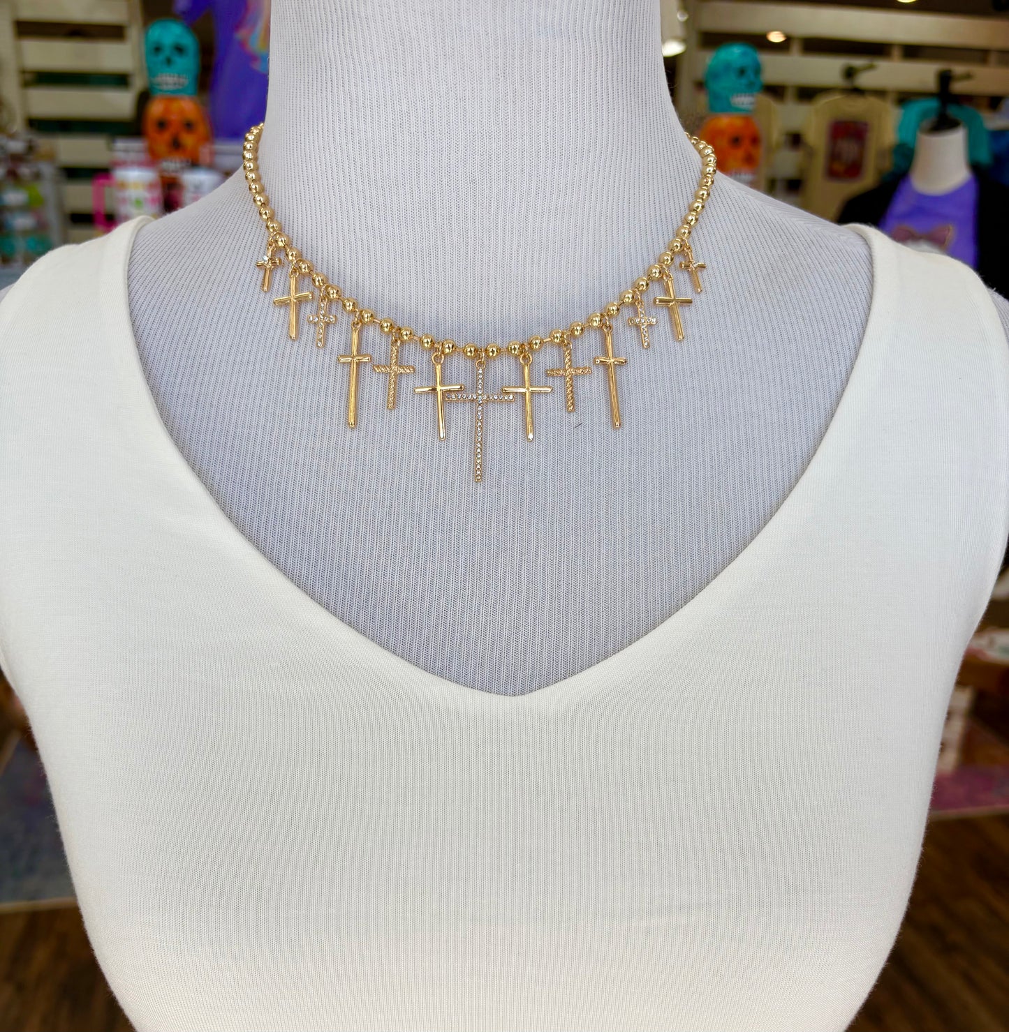 KK Gold Cross Charm Necklace