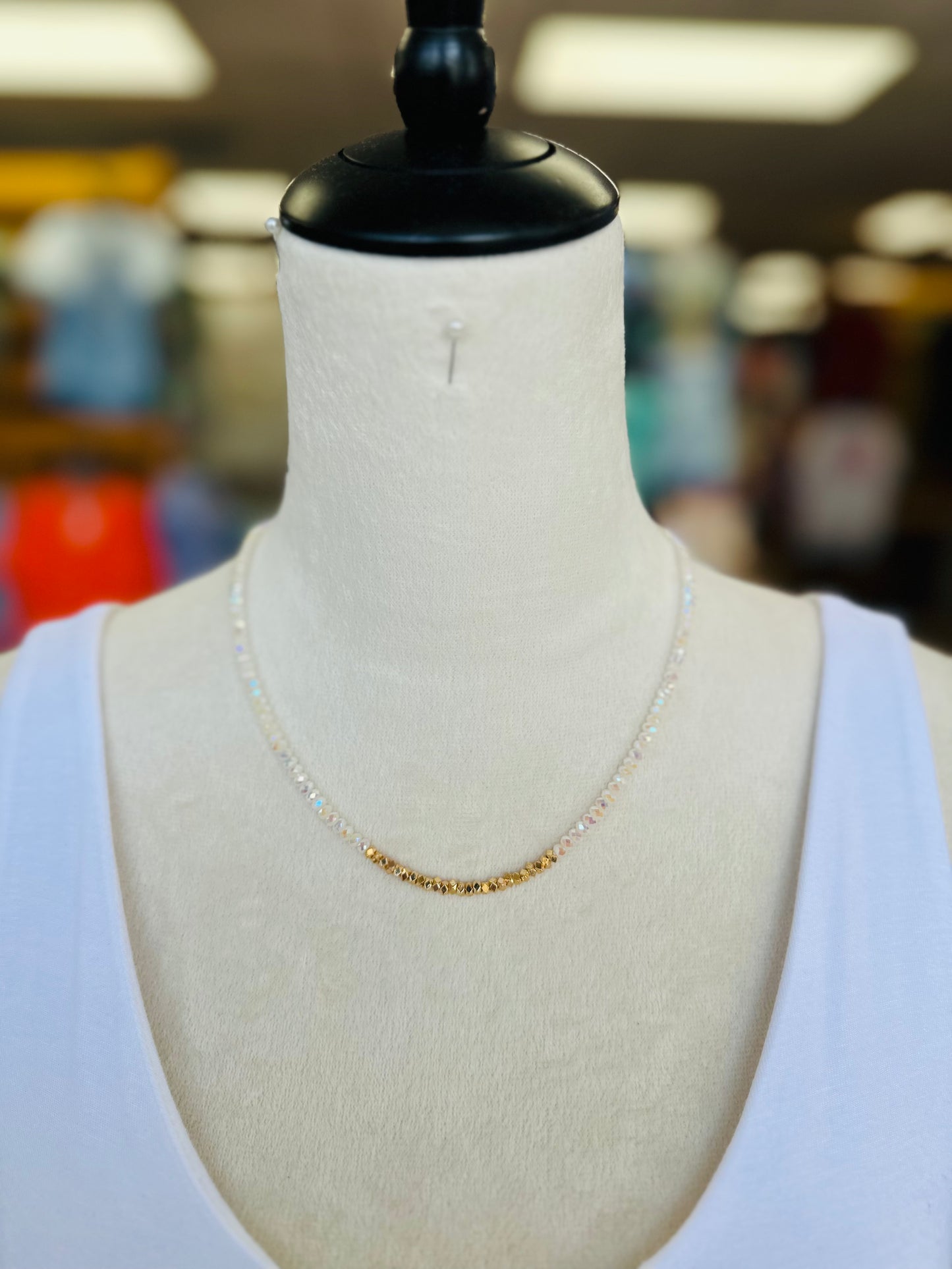 KK Iridescent Crystal W/ Gold Necklace