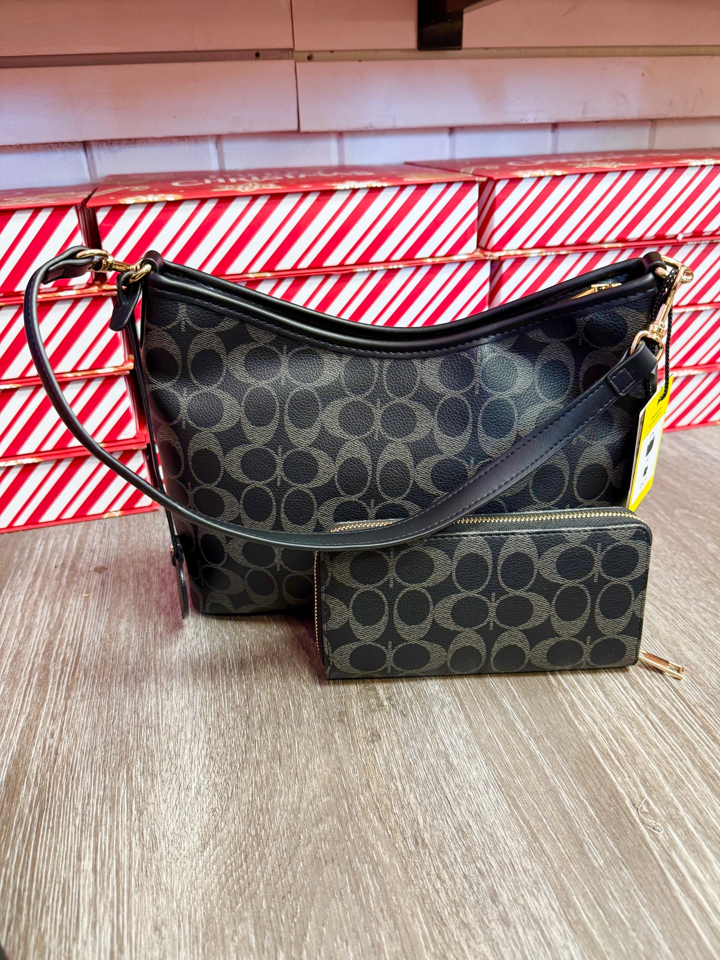 Black Imitation 2-in-1 Bag and Wallet