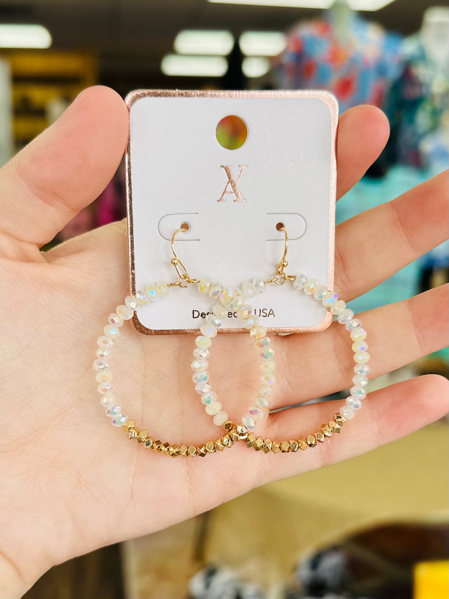 KK Iridescent Crystal W/ Gold Earrings