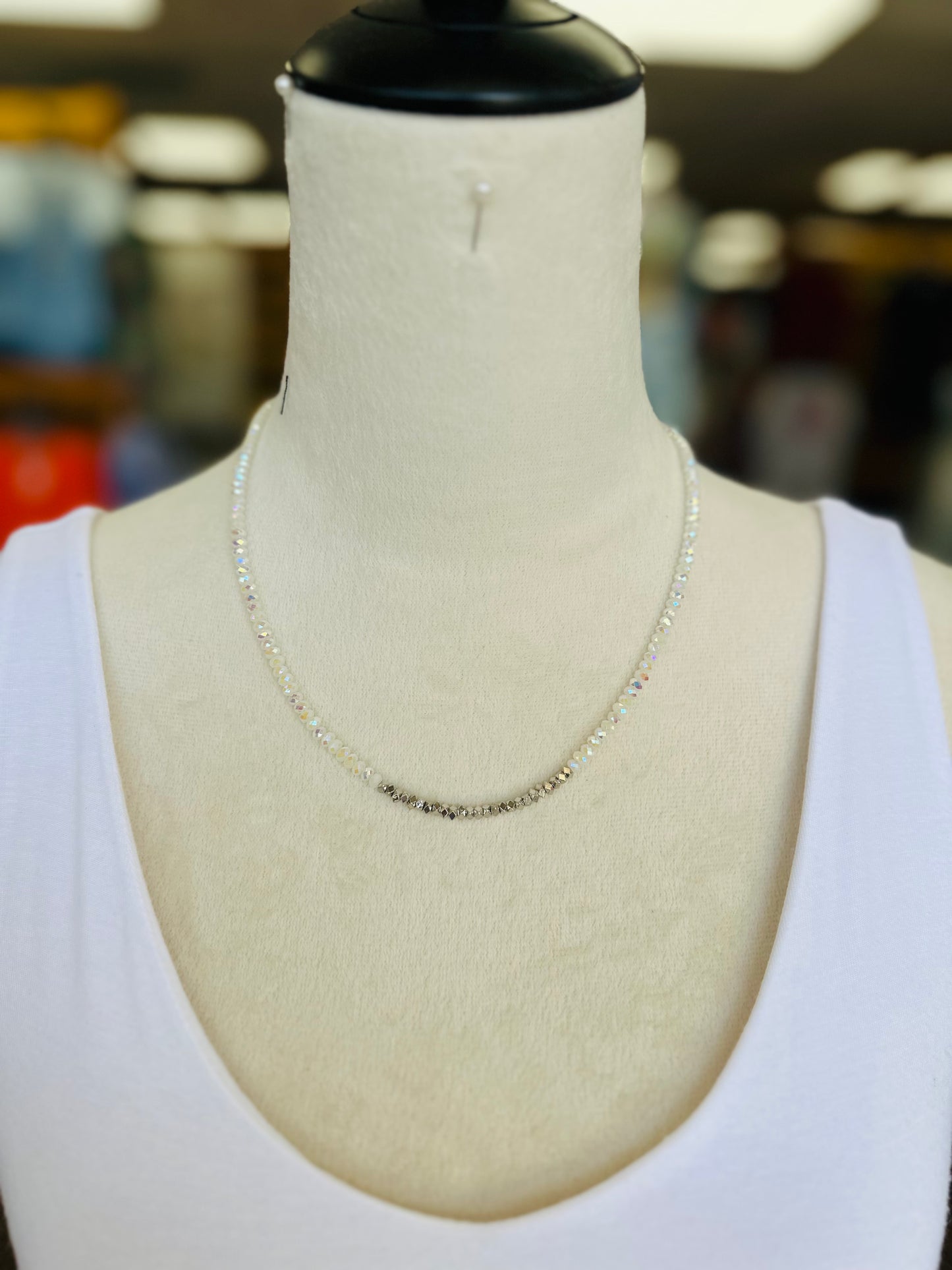 KK Iridescent Crystal W/ Silver Necklace