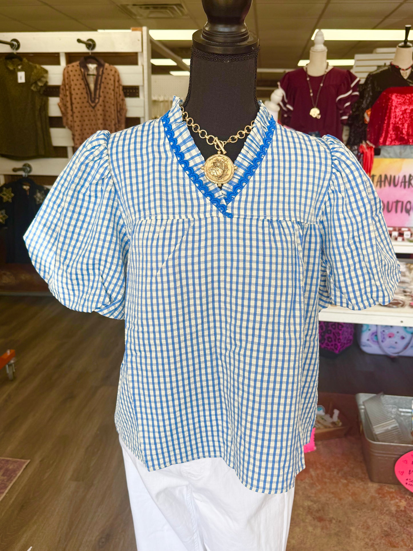 Women’s Jodifl Gingham Blue Top