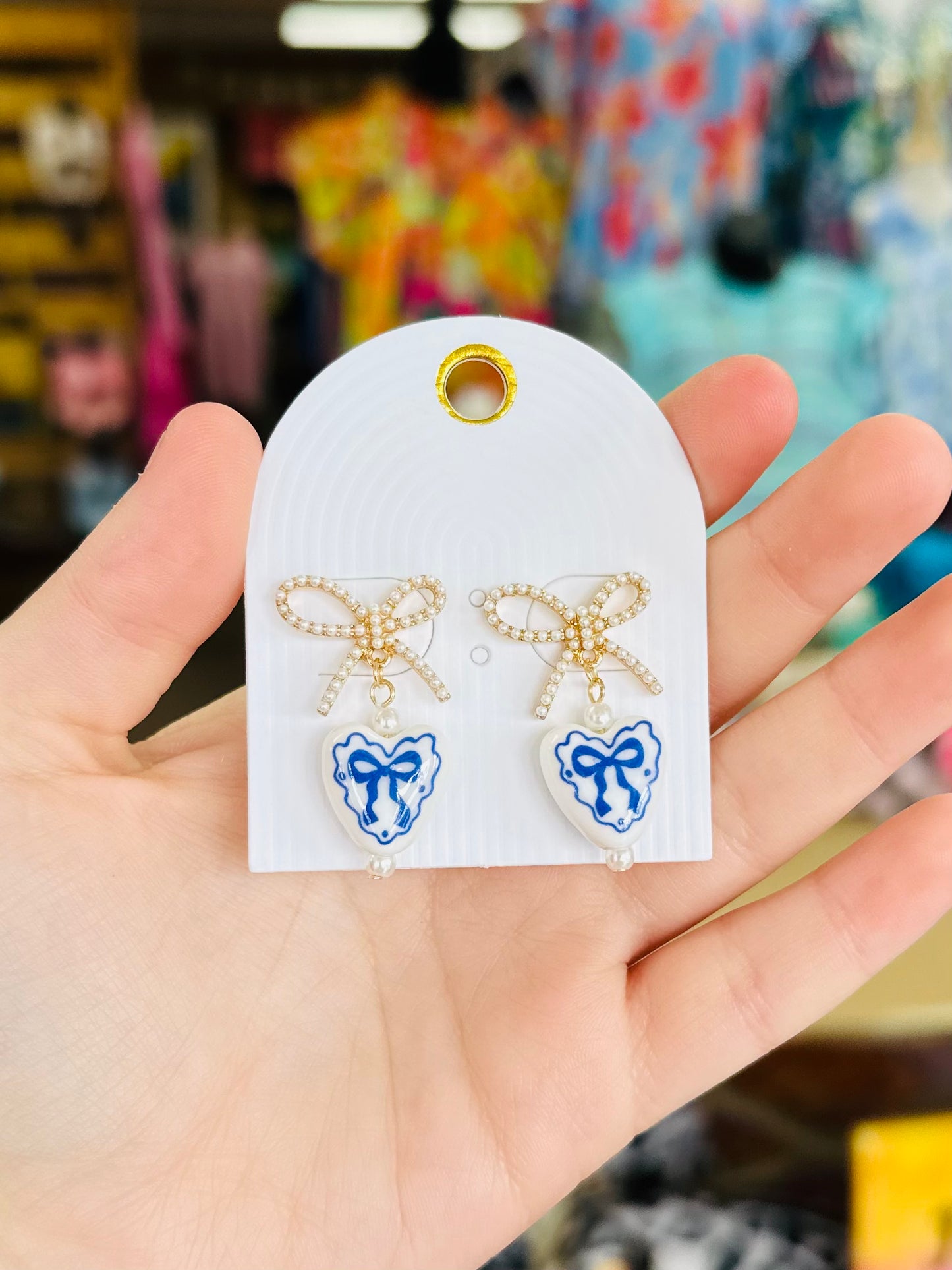 KK Blue/Pearl Bow Earrings