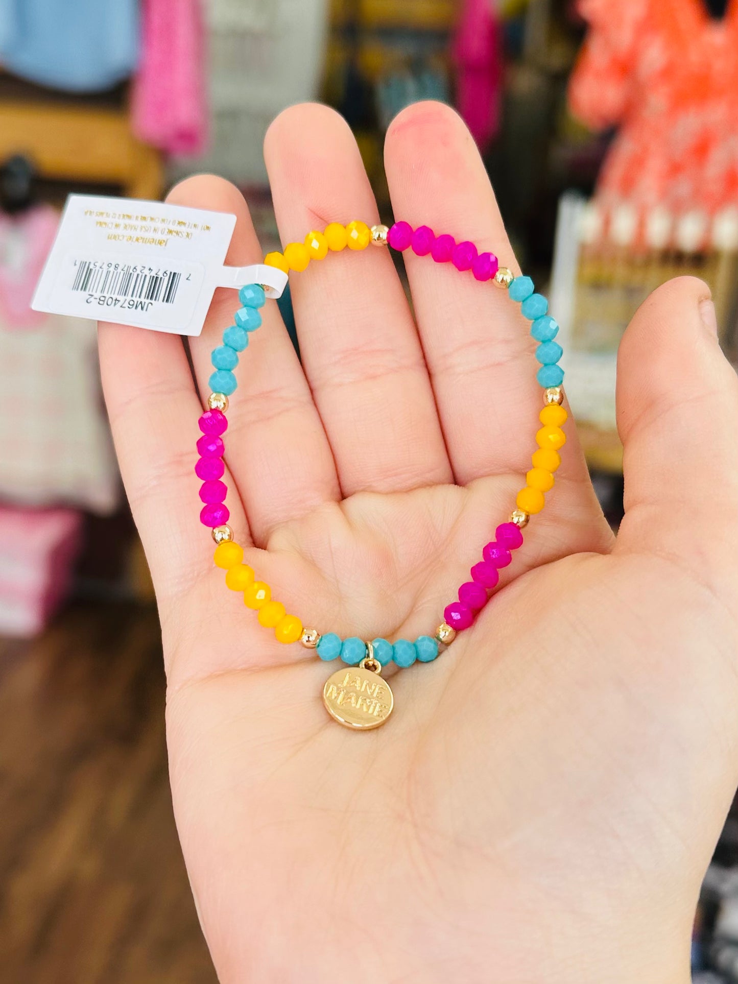 KK Jane Marie Yellow, Pink, Tq Faceted Beaded Stretch Bracelet