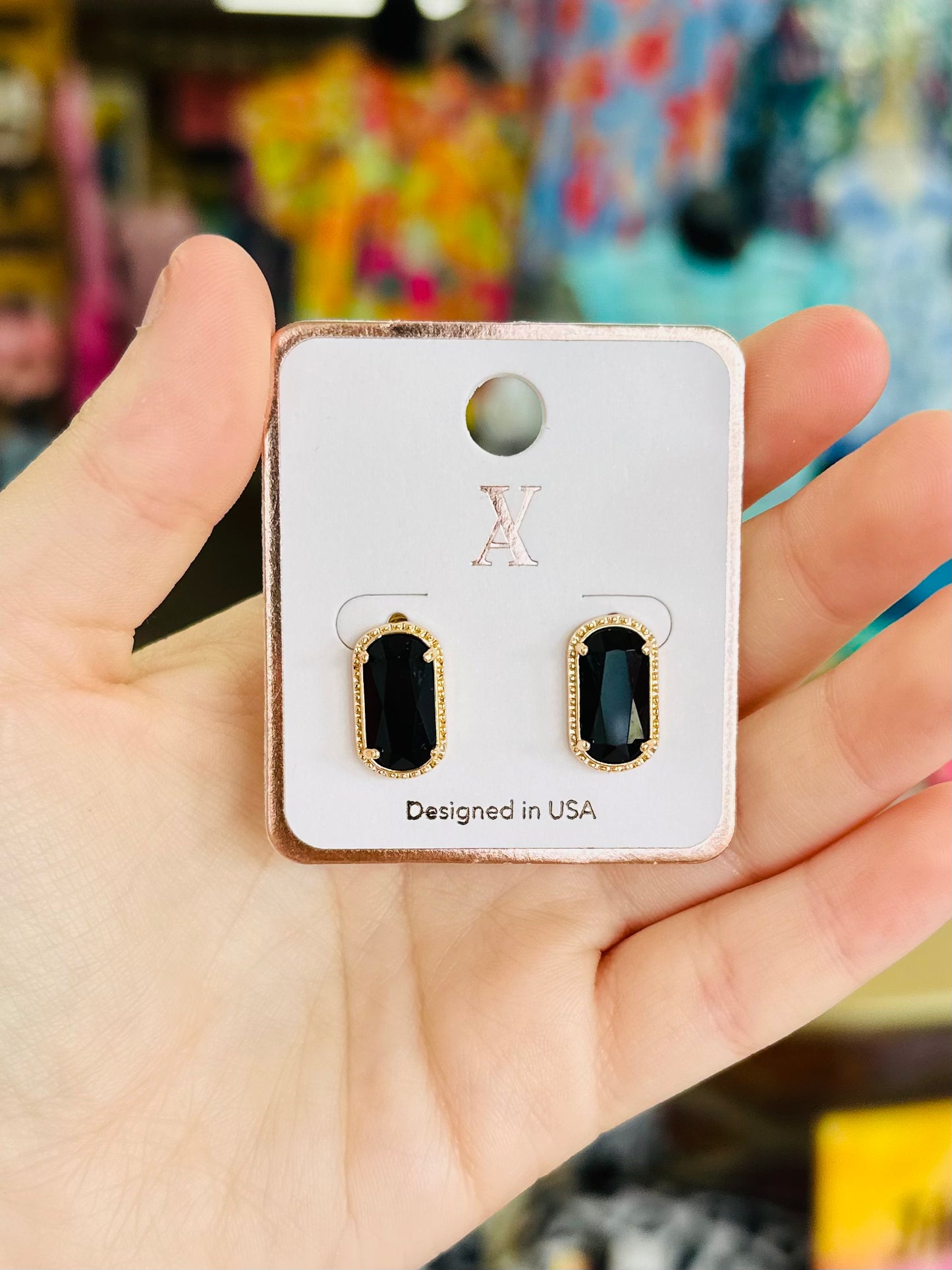 KK Black Stone Stud Earrings