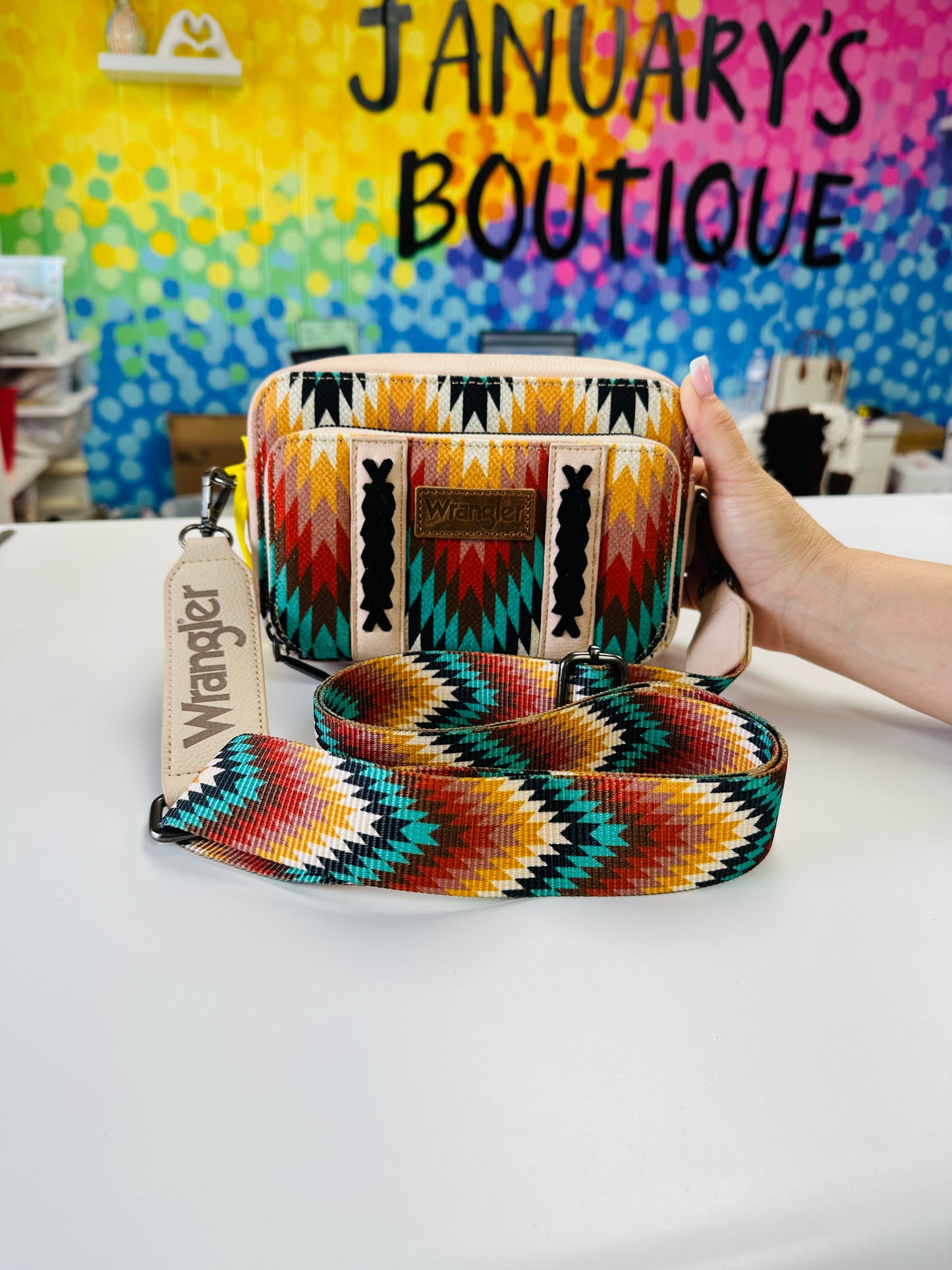 Tan Wrangler Southwestern Print Crossbody