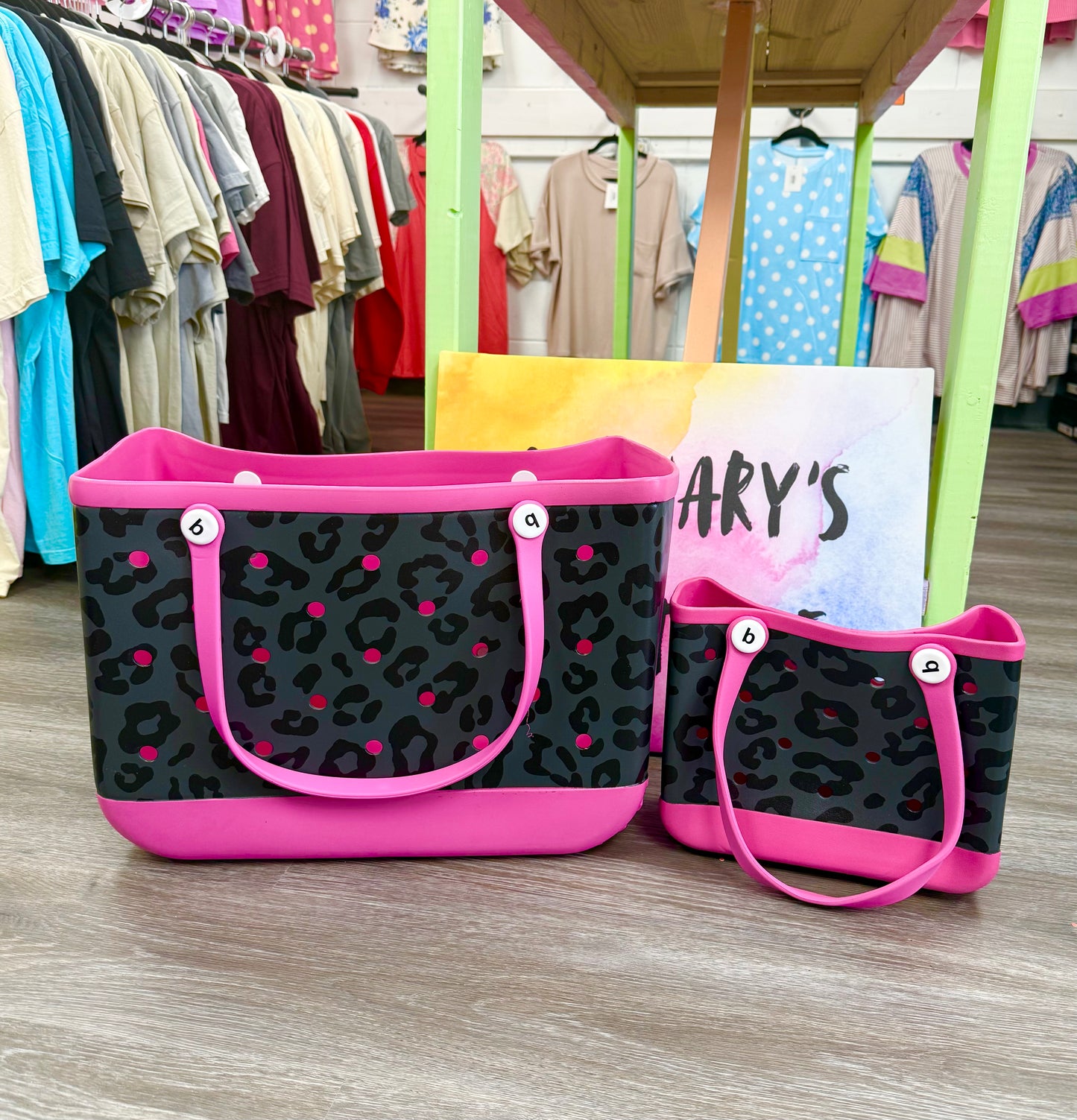 Pink & Black Leopard Print Beach Tote