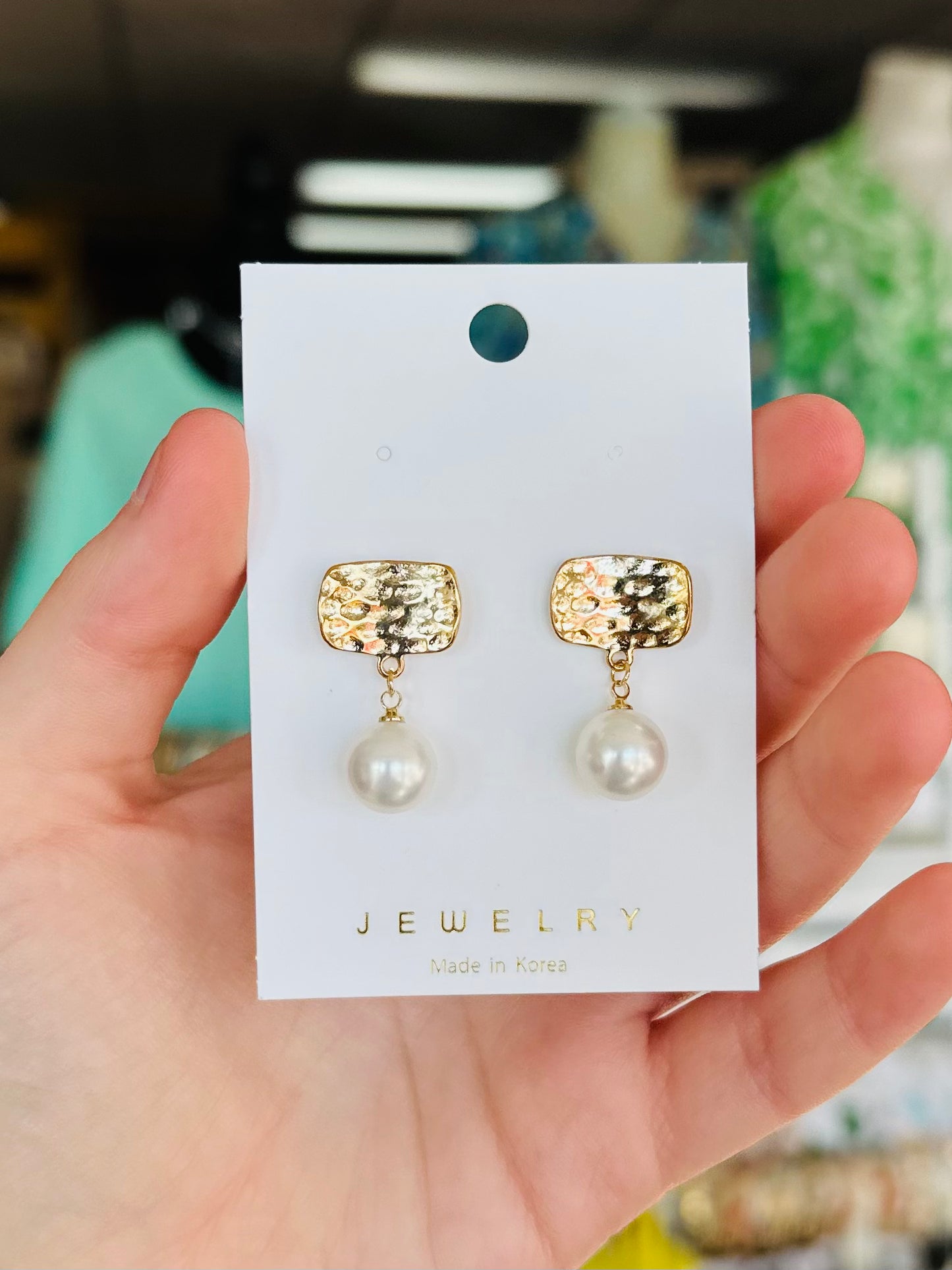 KK Gold and Pearl Pendant Earrings