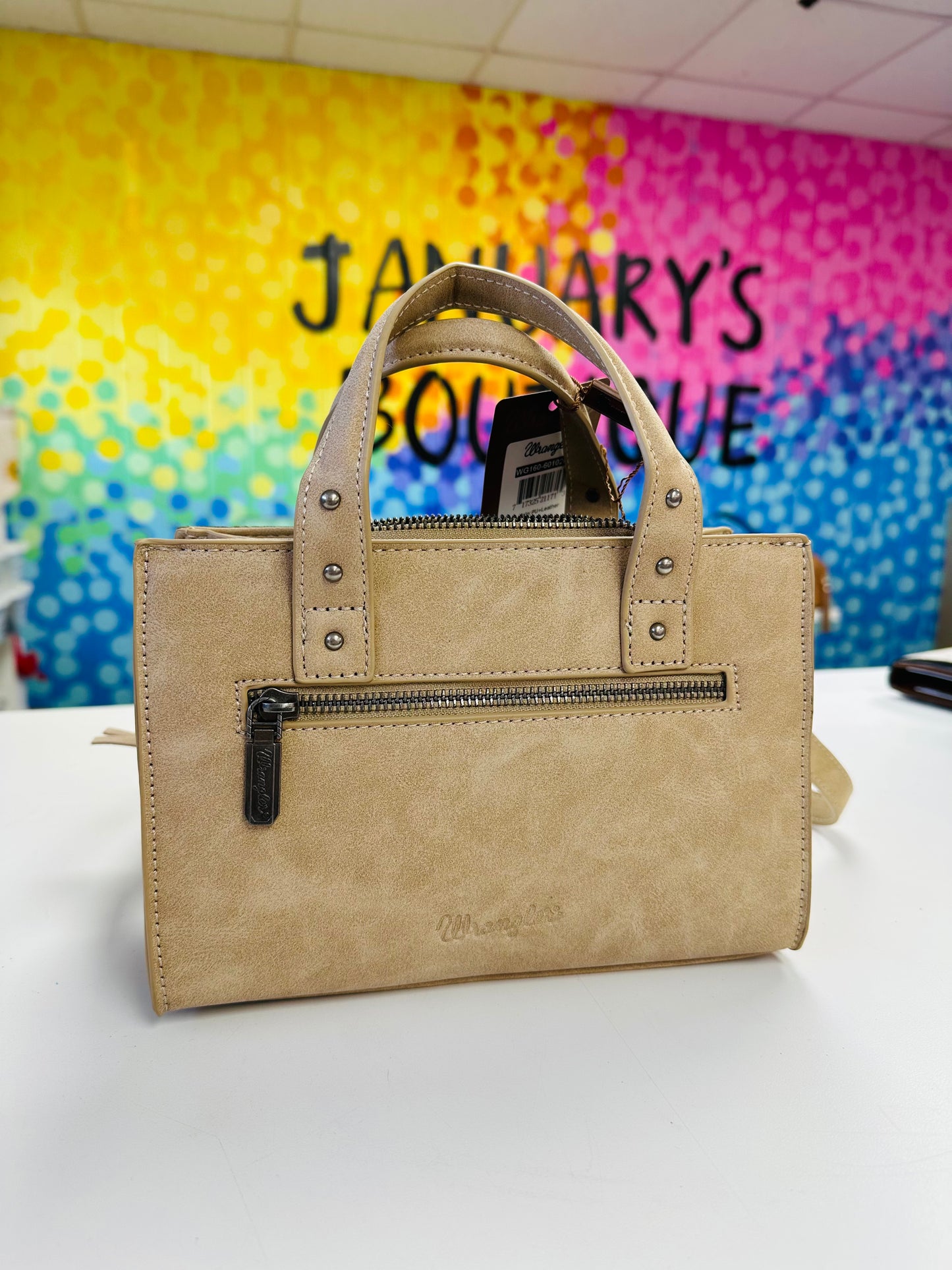 Wrangler Tan Tooled Tote Crossbody Bag