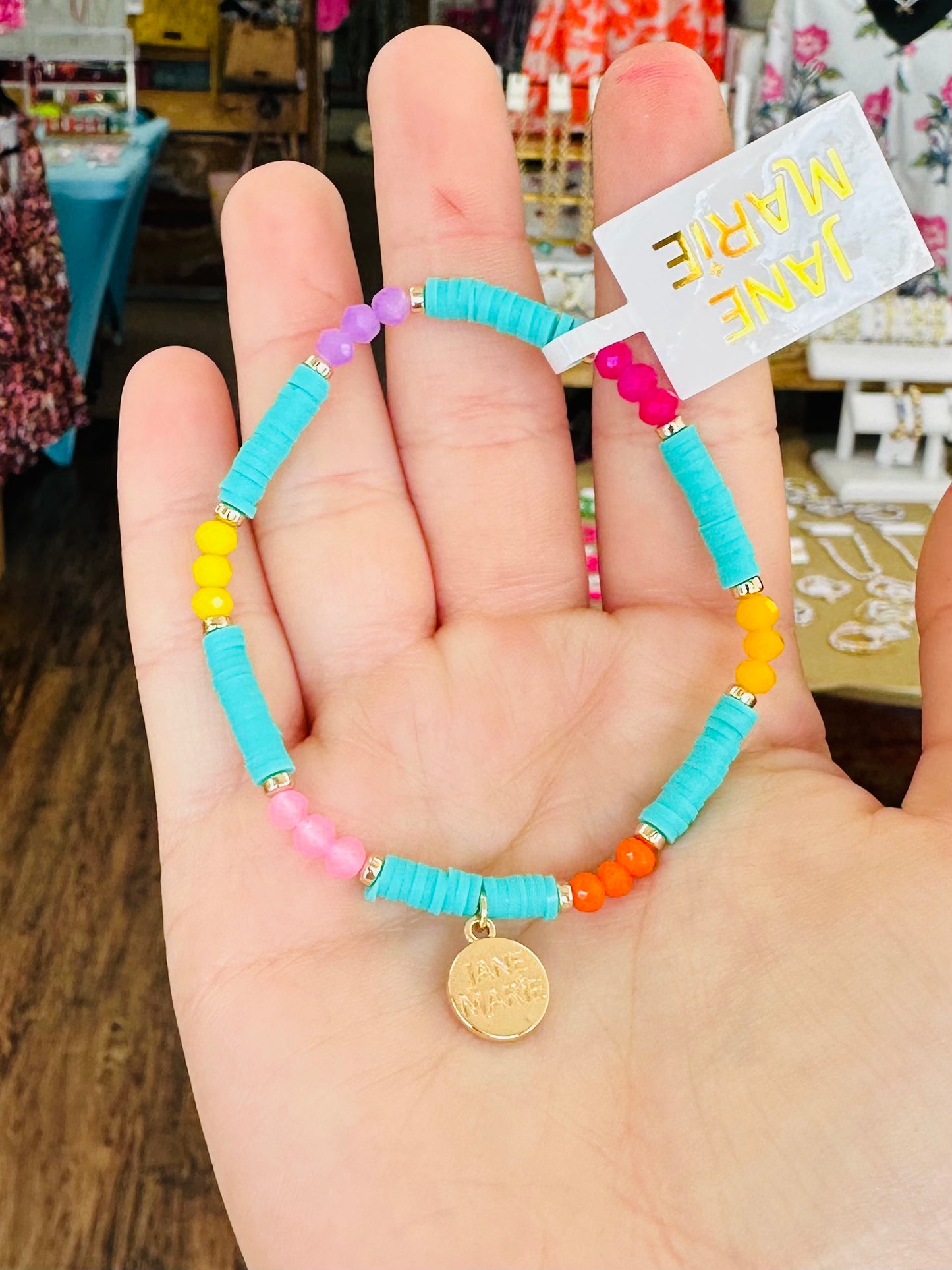 KK Jane Marie Tq Rubber Multi Beaded Stretch Bracelet