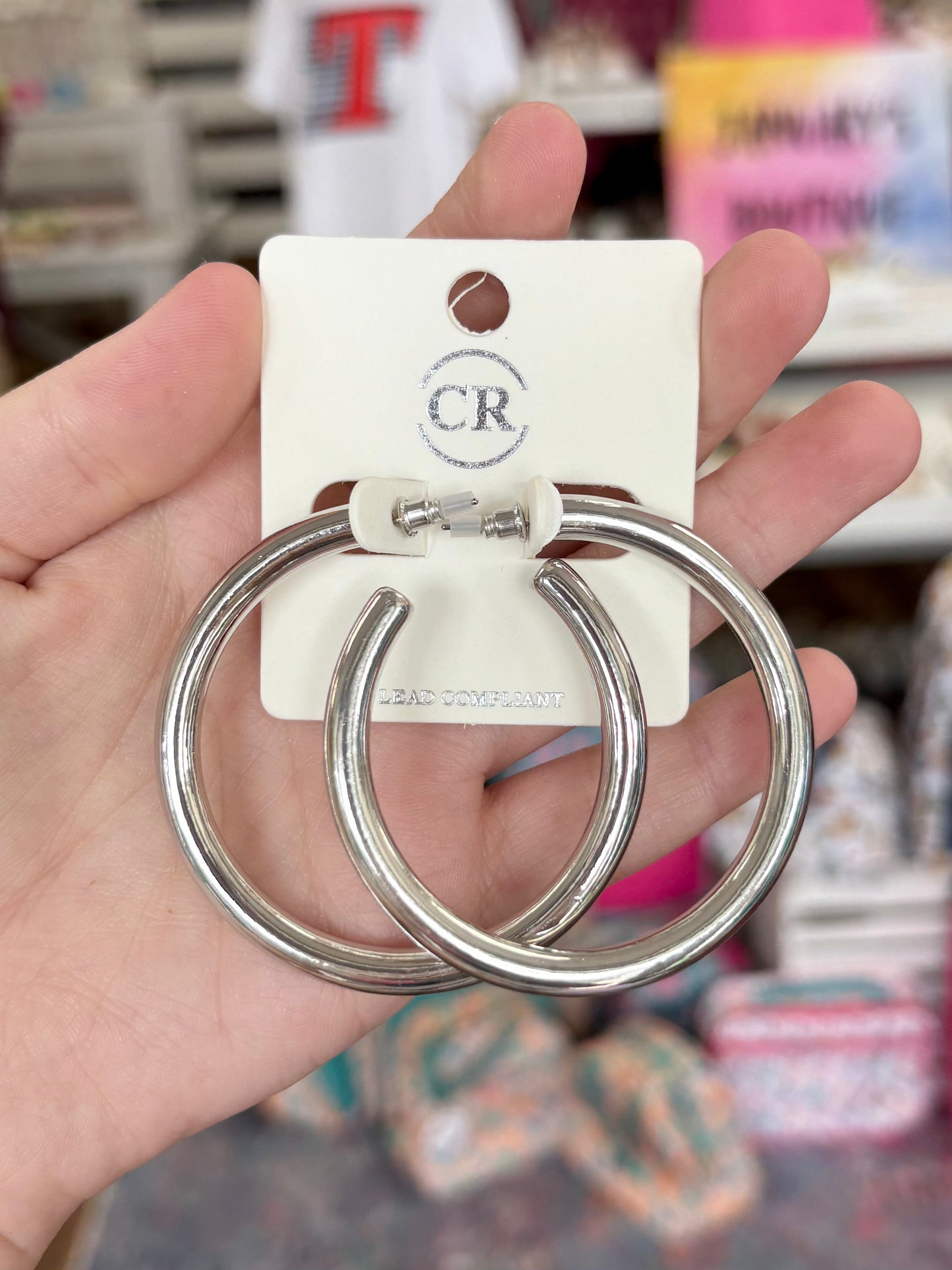 KK Large Shiny Silver Thick Hoops