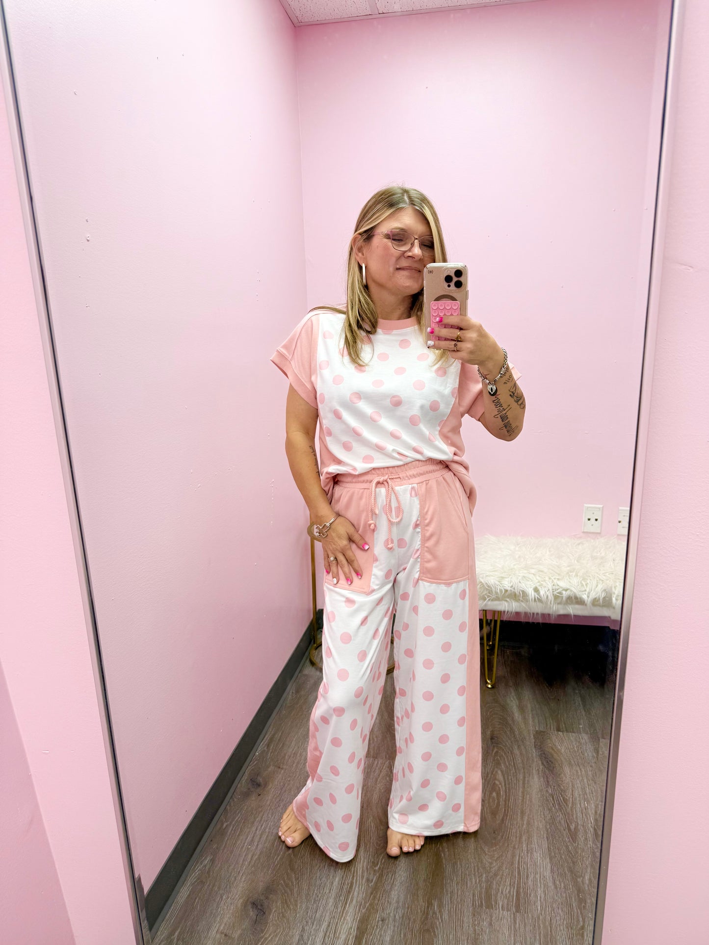 Women’s Pink Polka Dot Pants Set