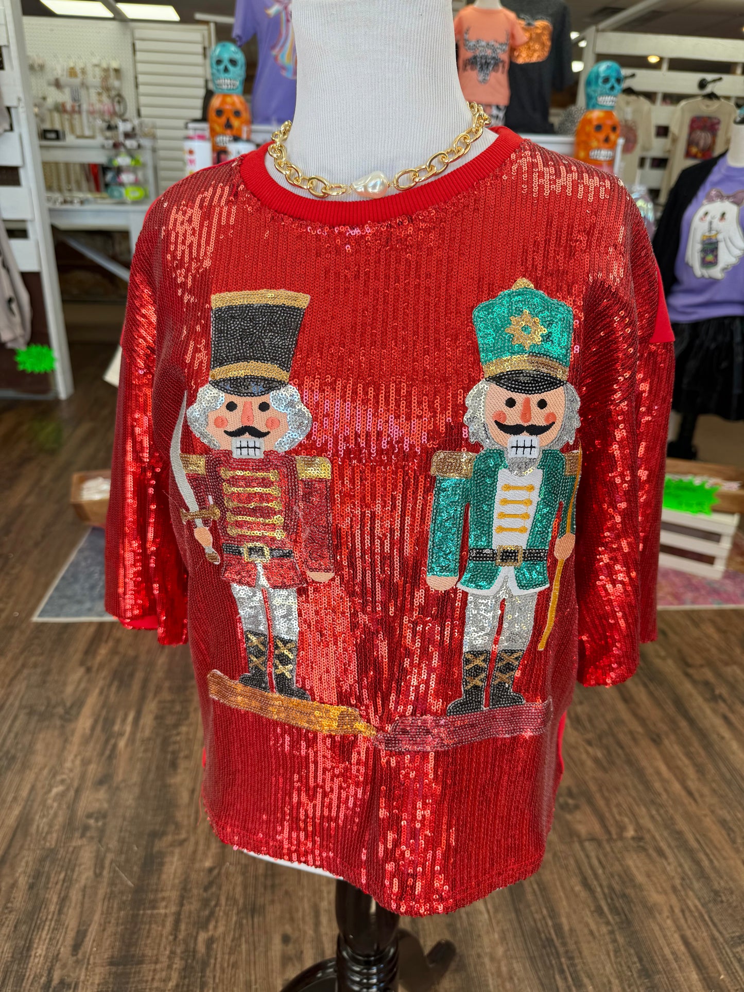 Red Sequin Nutcracker Top
